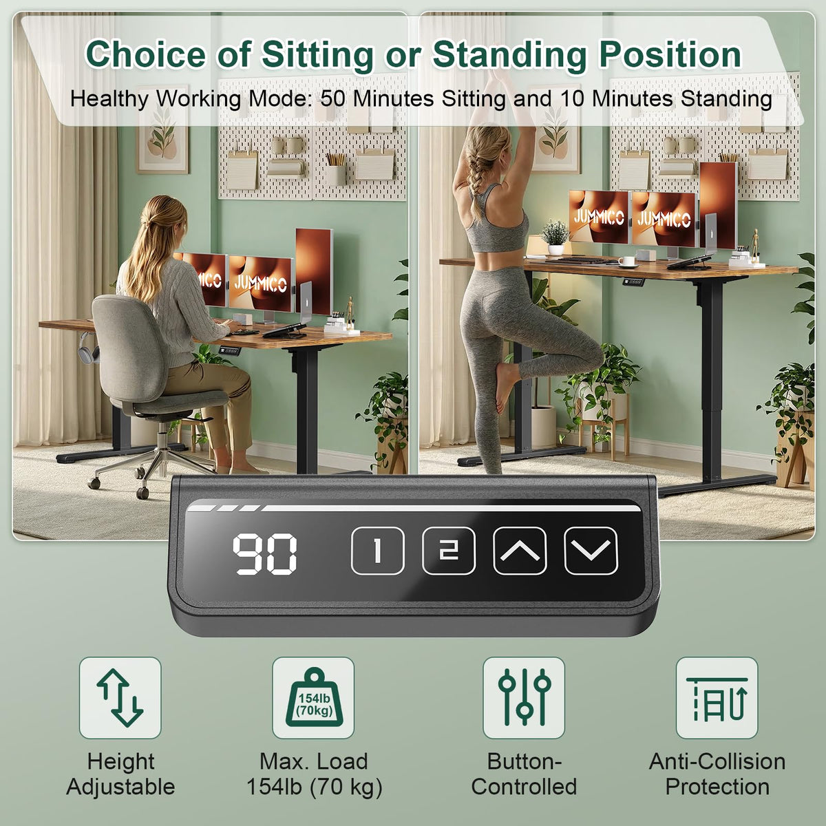 JUMMICO Electric Standing Desk 140 x 60 cm Home Office Height Adjustable Desk, Computer Lift Table with Smart Panel