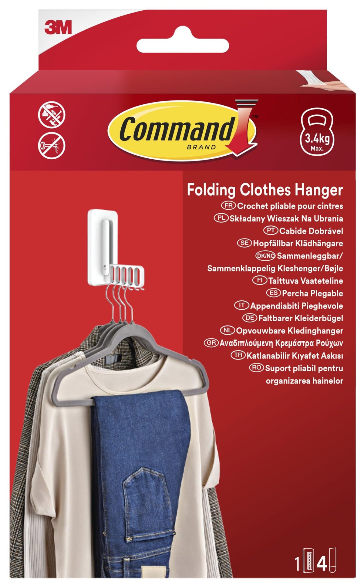 Command Folding Clothes Hanger, 1 Hook and 5 Rungs, 4 Adhesive Strips, - image 1