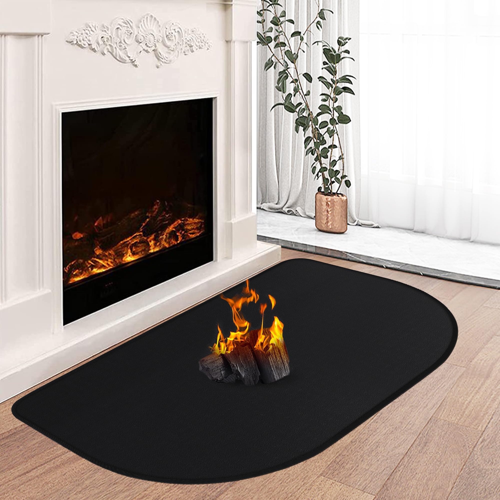 Jolof Store Fireproof Fireplace Hearth Rug – 80x50cm Black Floor Mat