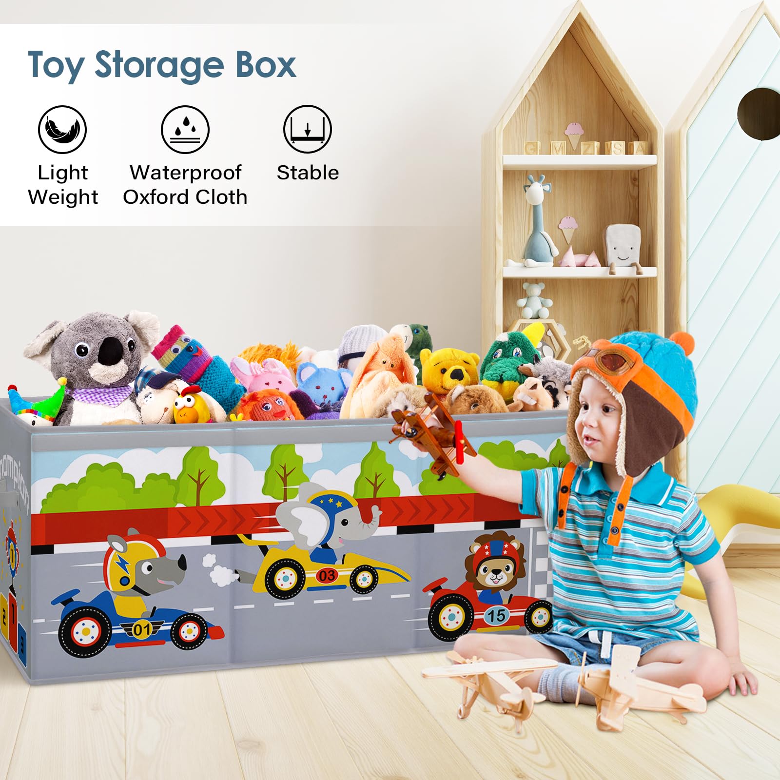 Decalsweet Extra Large Toy Storage Box – Foldable Oxford Toy Chest for Kids
