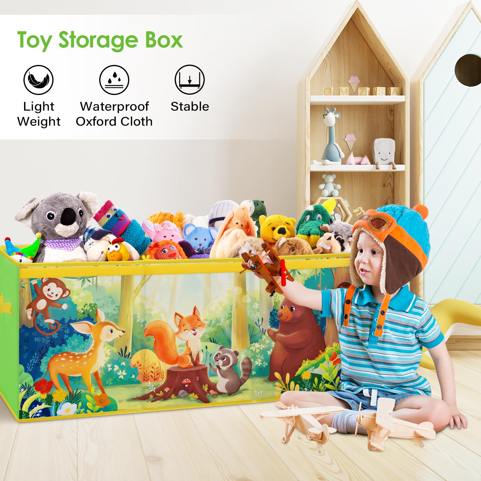 Decalsweet Extra Large Foldable Toy Storage Box with Lid – Forest Animal