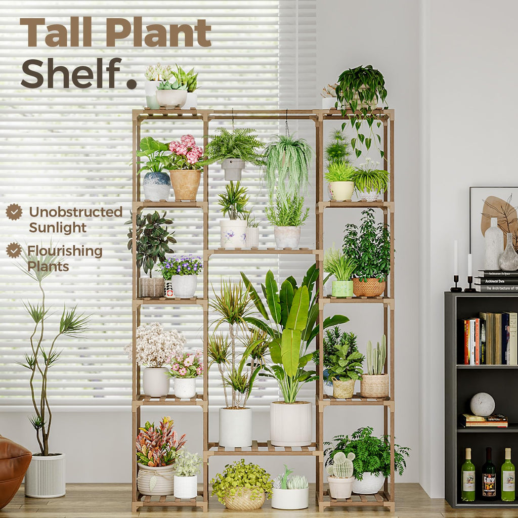 Bamworld 62.2'' Tall Wood Plant Stand | 4-Tier Indoor Hanging Flower Rack