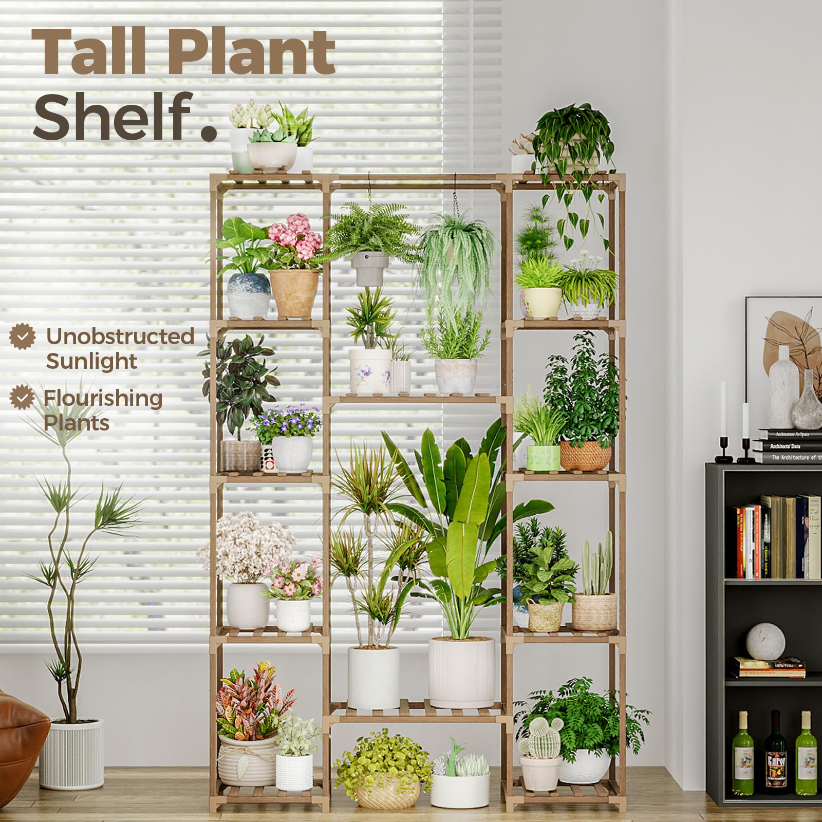 Bamworld 62.2'' Tall Wood Plant Stand | 4-Tier Indoor Hanging Flower Rack