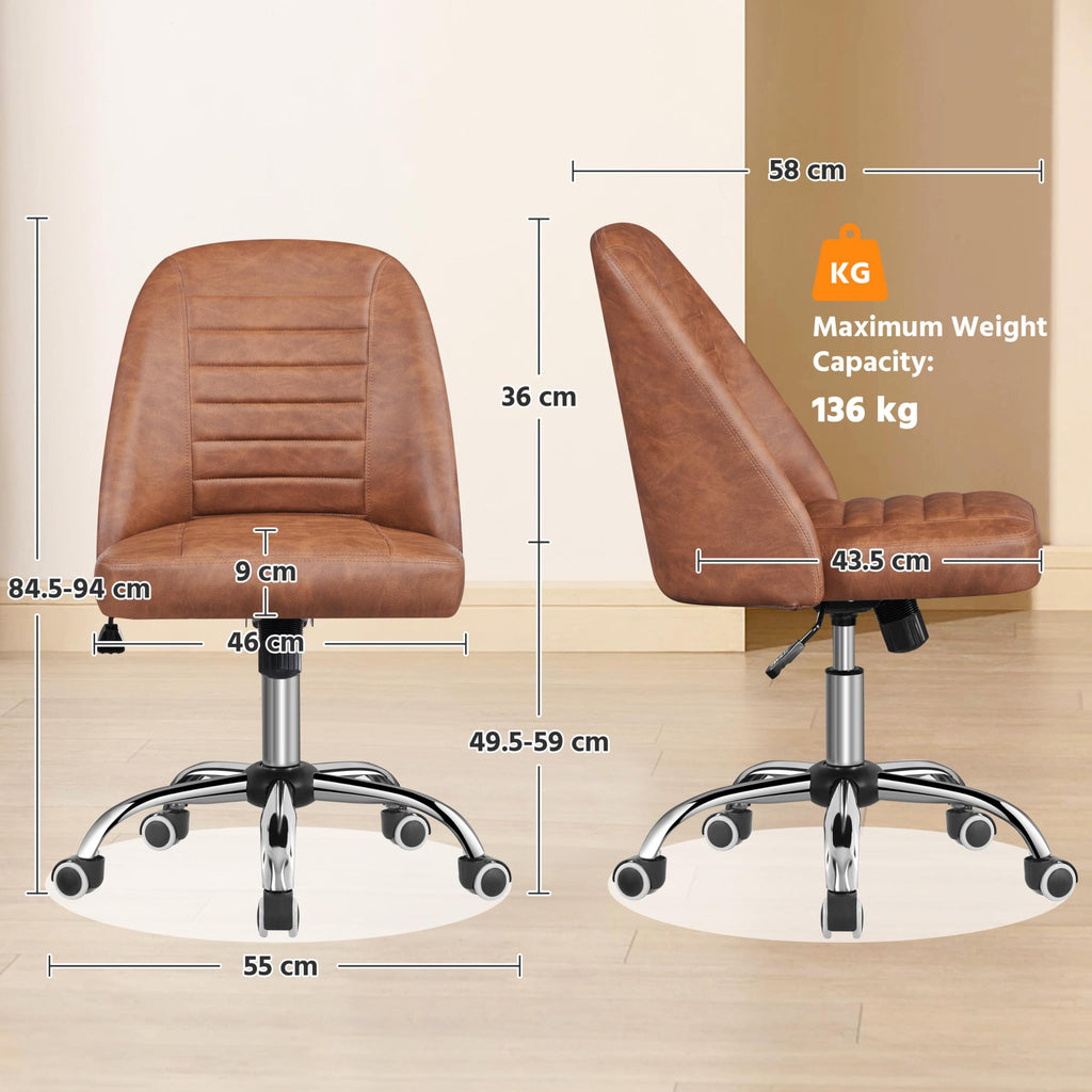 Yaheetech Armless Faux Leather Office Chair Swivel Back Support Retro Brown - image 3