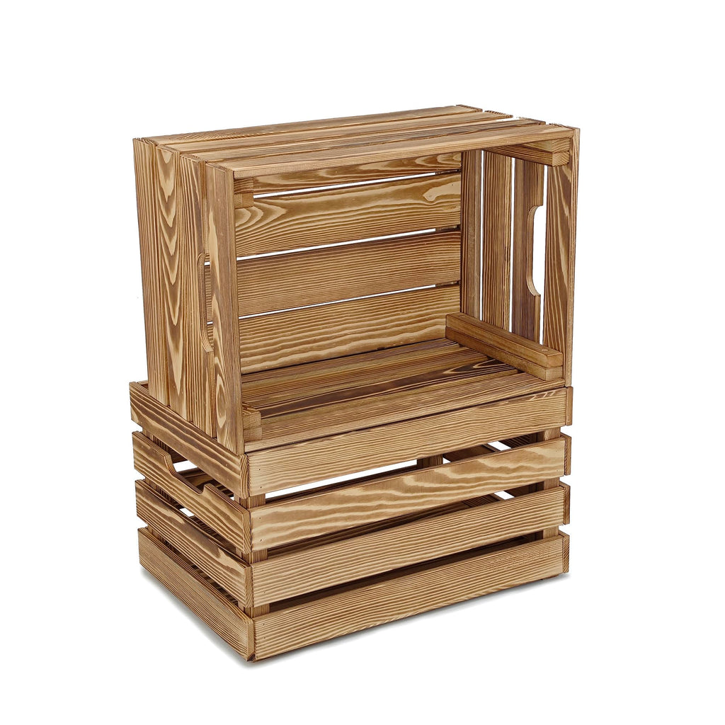 WUERMU Flame-Treated Wooden Crates Set Pack of 2 – Fruit Box, Wine Crate, Milk Crate, Toy Storage, Camping Decor & Utility Chest - image 3
