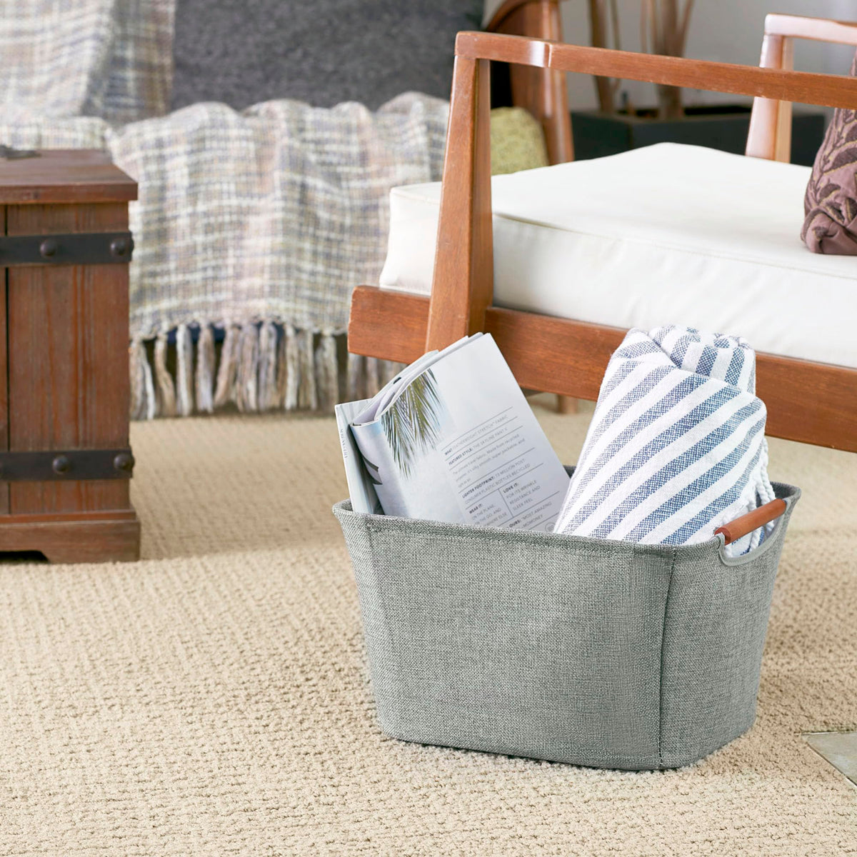 Household Essentials 623 Small Tapered Soft-Side Storage Bin with Wood Handles, Gray, Grey - image 2