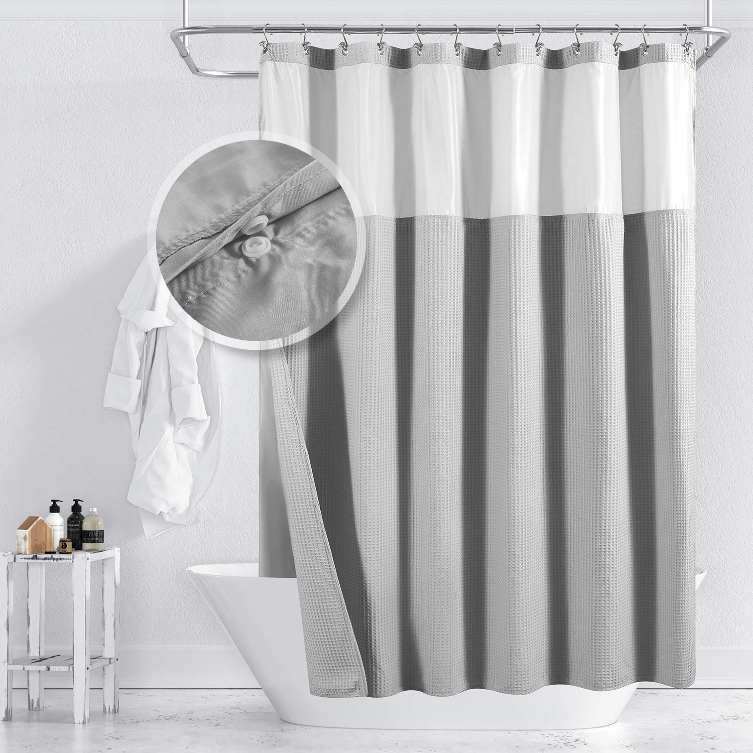 Barossa Design Waffle Weave Shower Curtain with Snap-in Fabric Liner