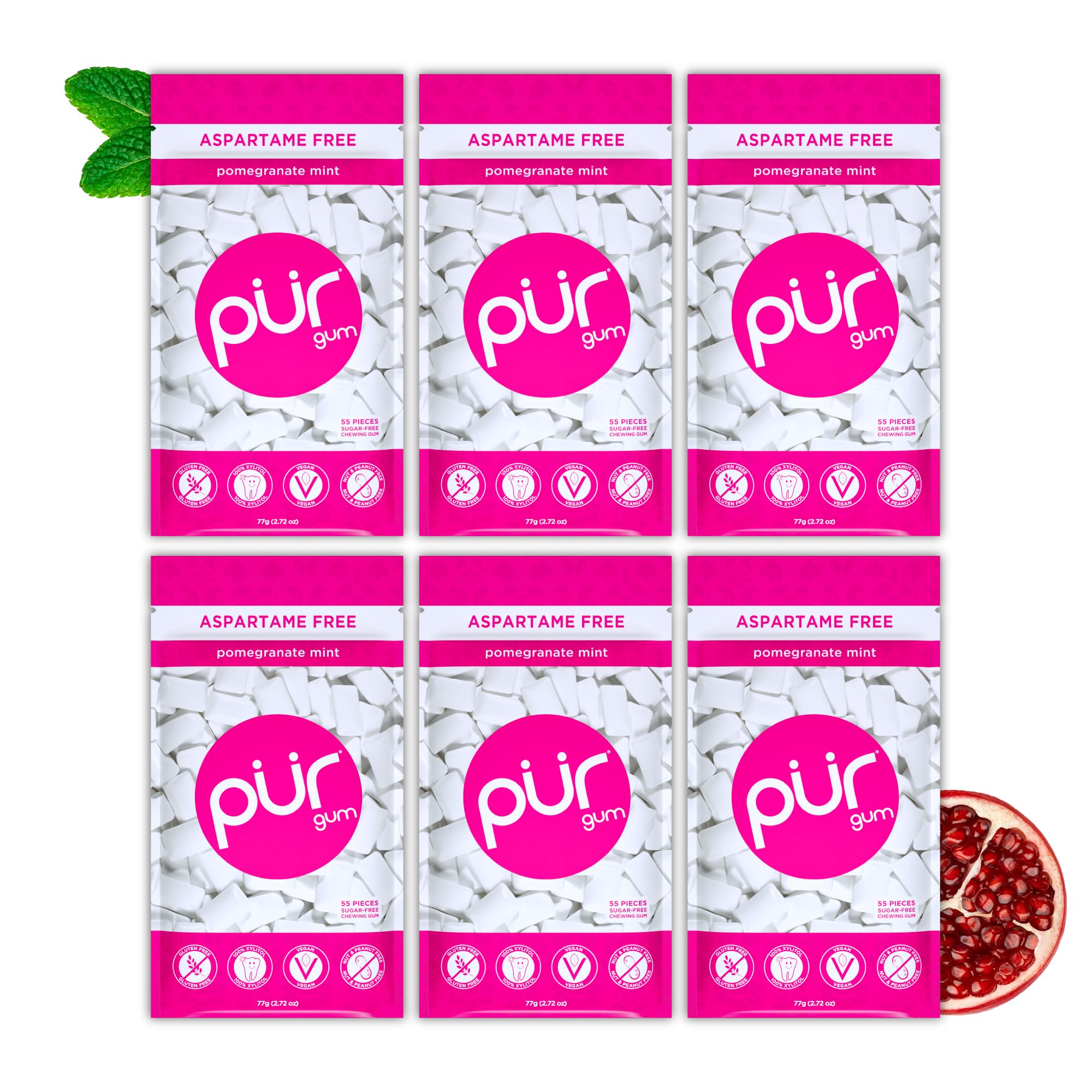 PUR Sugar Free Xylitol Chewing Gum – Pomegranate Mint – Vegan & Keto