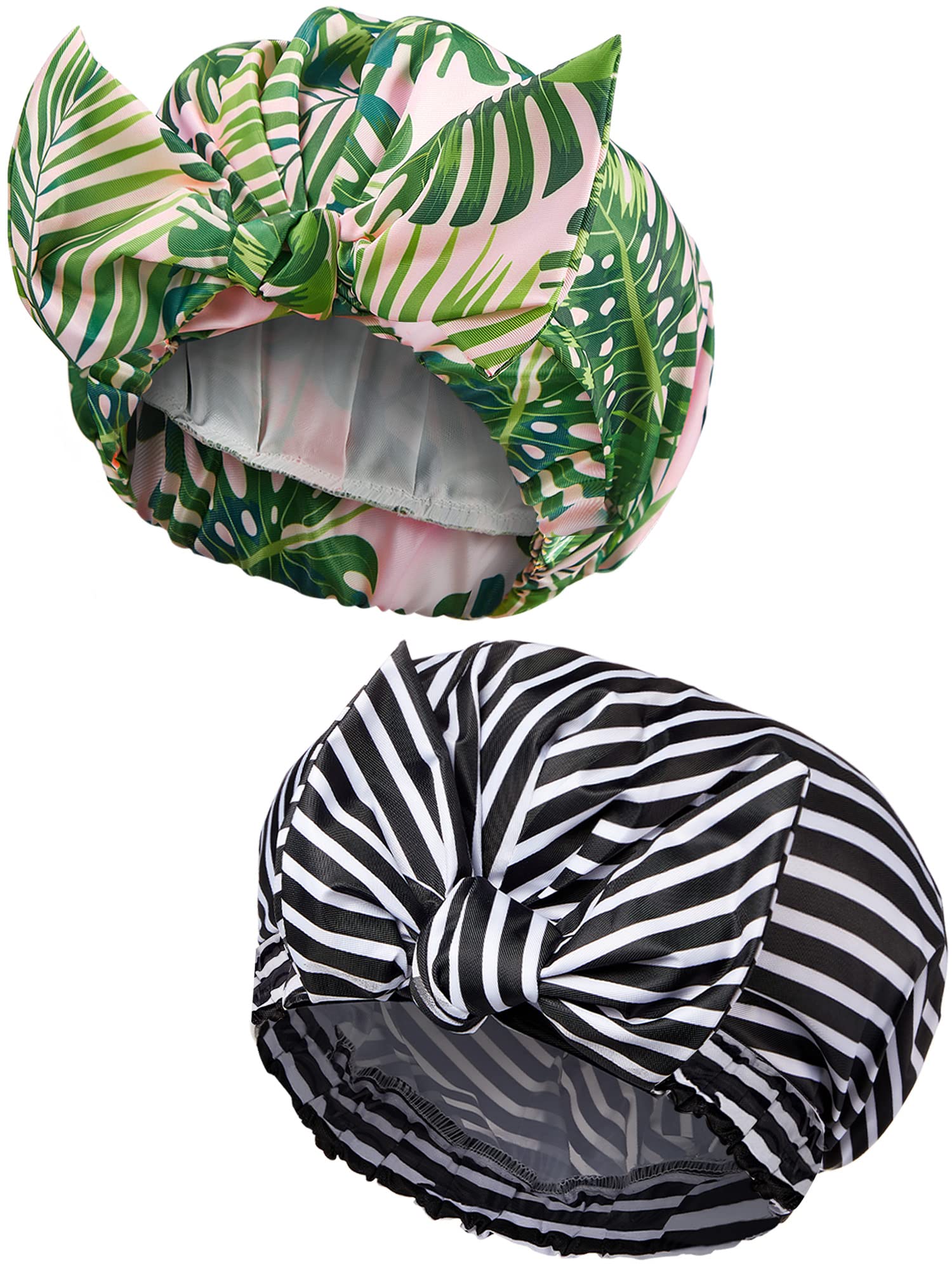 Jolof Store Waterproof Shower Caps - 2 Pack Reusable Nylon Turban for Women