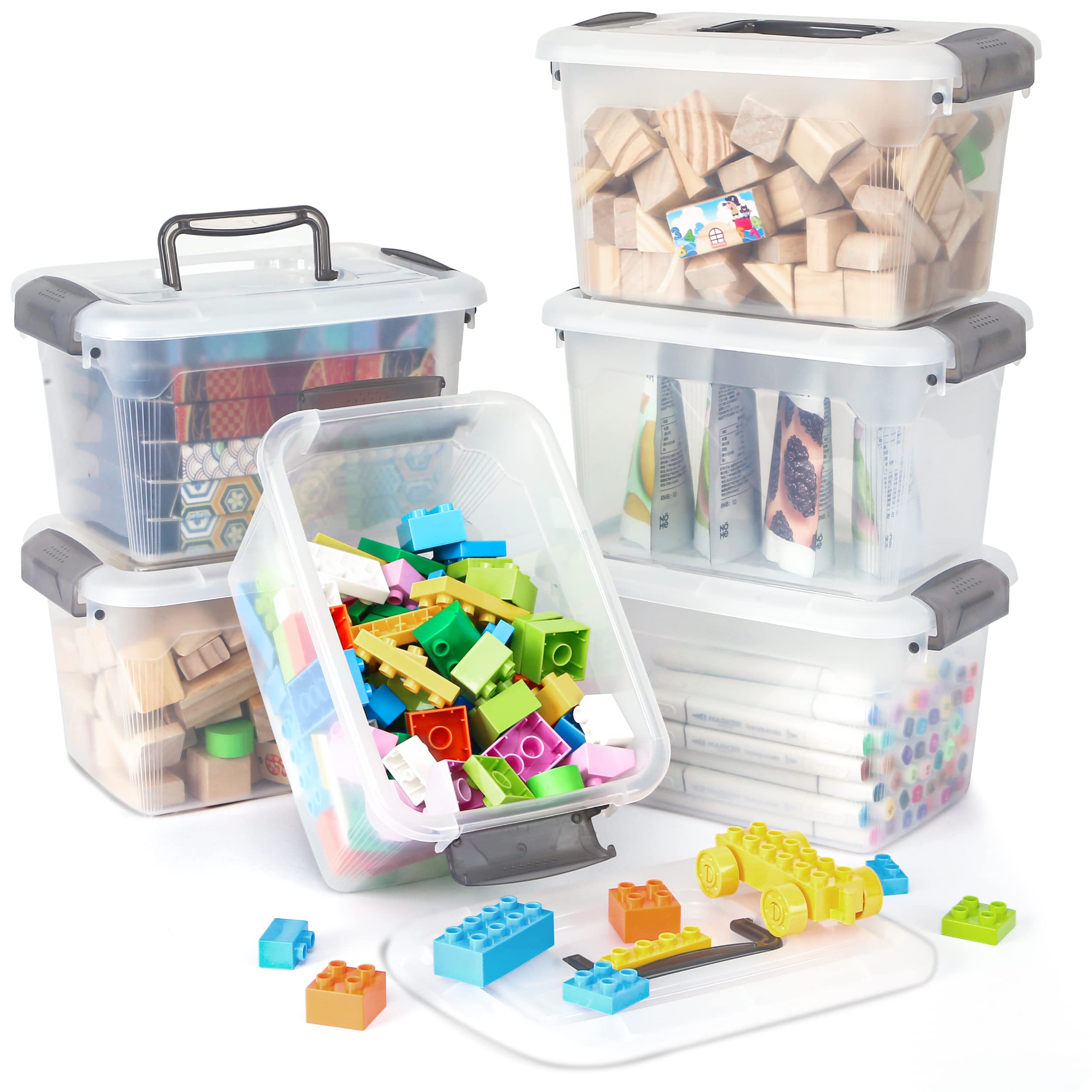 Citylife 6-Pack Clear Plastic Storage Boxes with Lids & Handles, 5L
