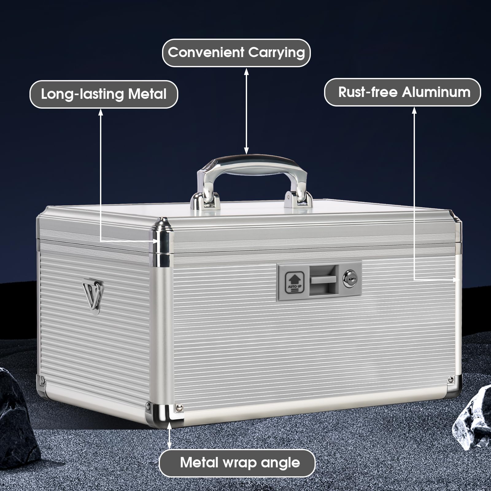 ZORVIDSON Medicine Lock Box with Key – Extra Large Silver Storage Case