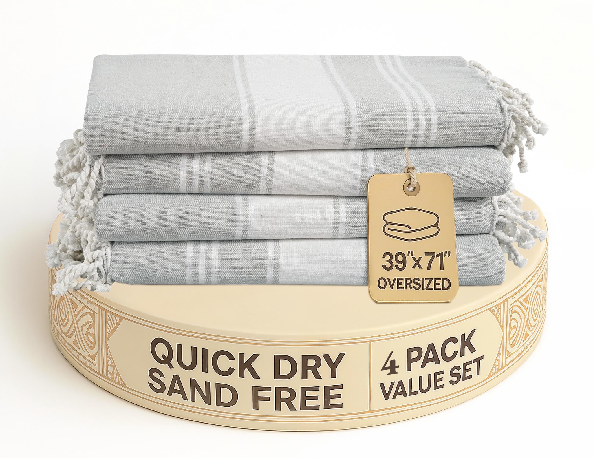 Lane Linen Oversized Beach Towels - 4 Pack Sand-Free Quick-Dry Cotton
