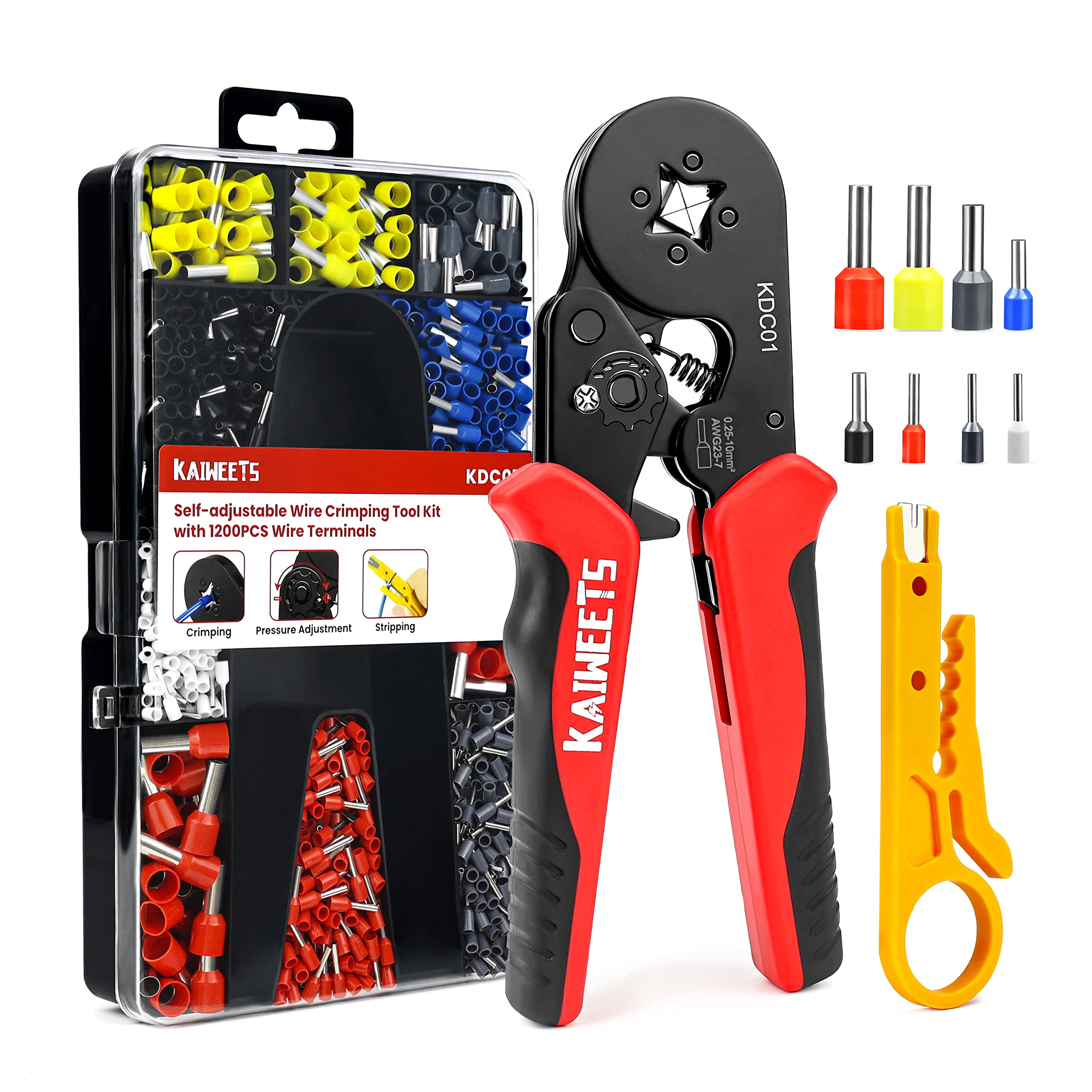 KAIWEETS Ferrule Crimping Tool Kit | 1200PCS Terminals | 0.25-10mm²