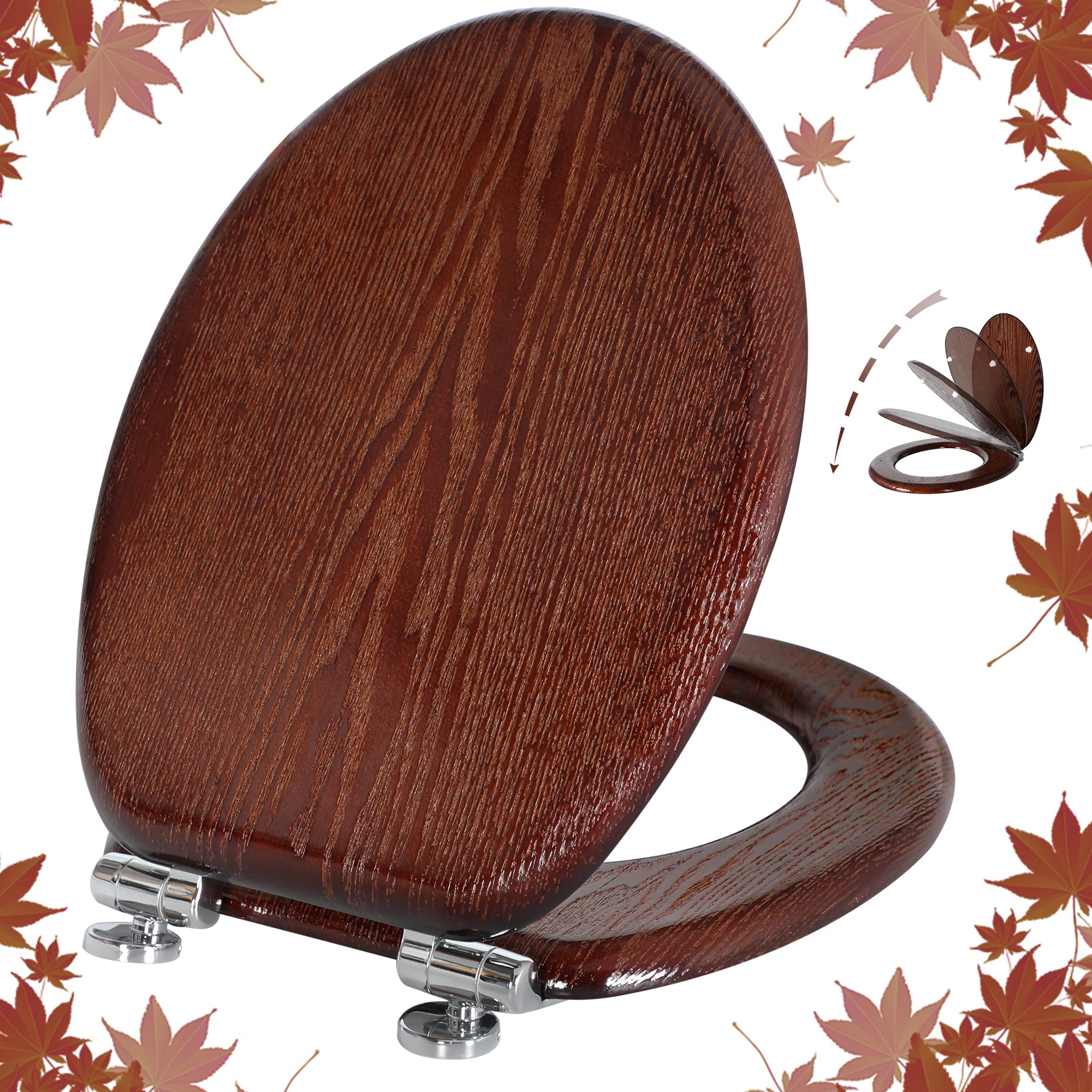 Angel Shield Dark Walnut Wooden Toilet Seat - Quiet Close & Quick Release