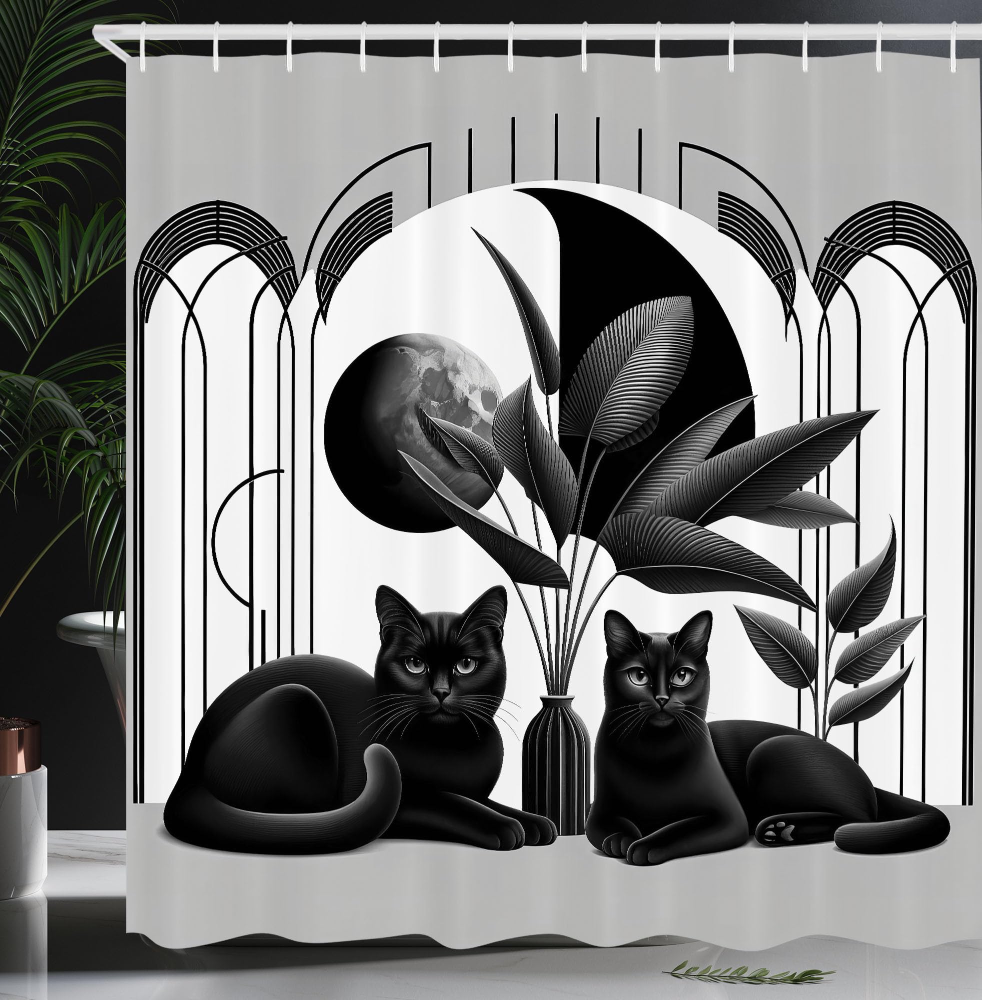 Abakuhaus Cat Shower Curtain – Mid Century Modern Waterproof Fabric Decor
