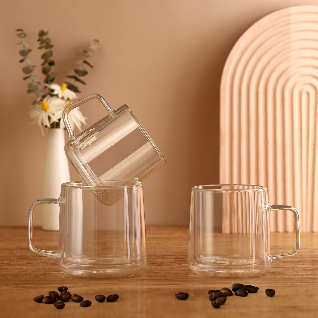 CNGLASS Double Wall Insulated Glass Coffee Mugs - 300ml Set of 4