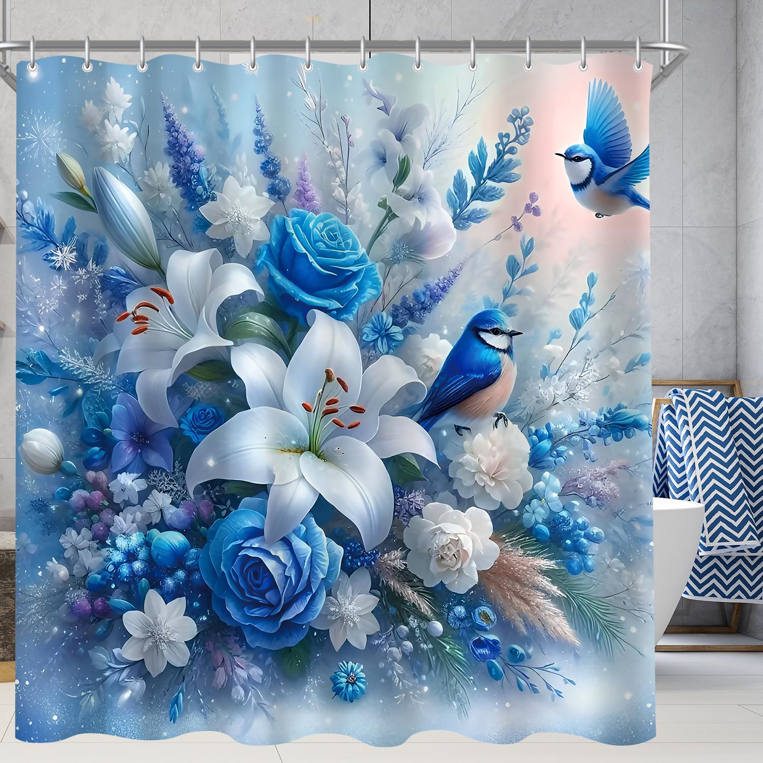 Lerores Blue Bird Shower Curtain – 100x200cm Anti-Mould Polyester Bath
