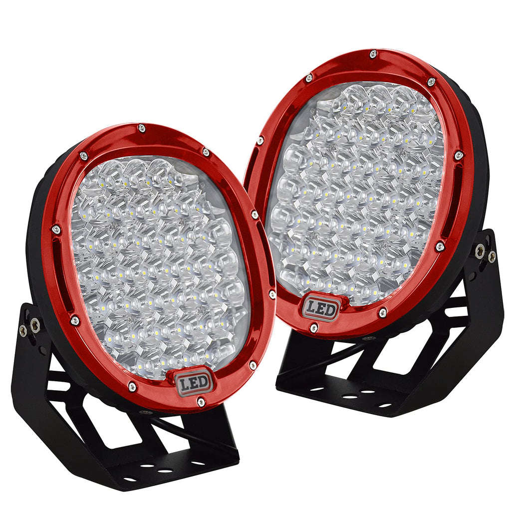 AUXTINGS 9-Inch 96W Red Round LED Work Light Bar for Off-Road SUV - 2 Pack