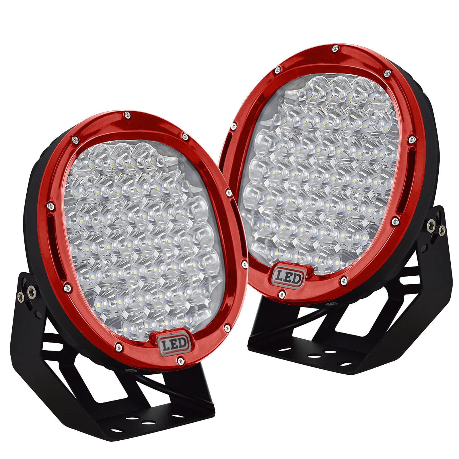 AUXTINGS 9-Inch 96W Red Round LED Work Light Bar for Off-Road SUV - 2 Pack