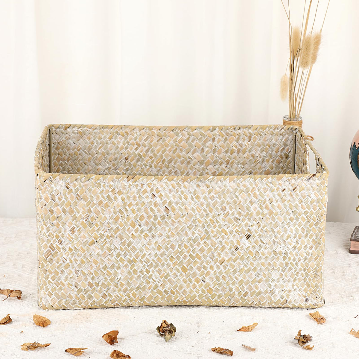 IGNPION Seagrass Storage Basket Woven Seagrass Desktop Rectangular Bathroom Storage Organiser Box - image 2