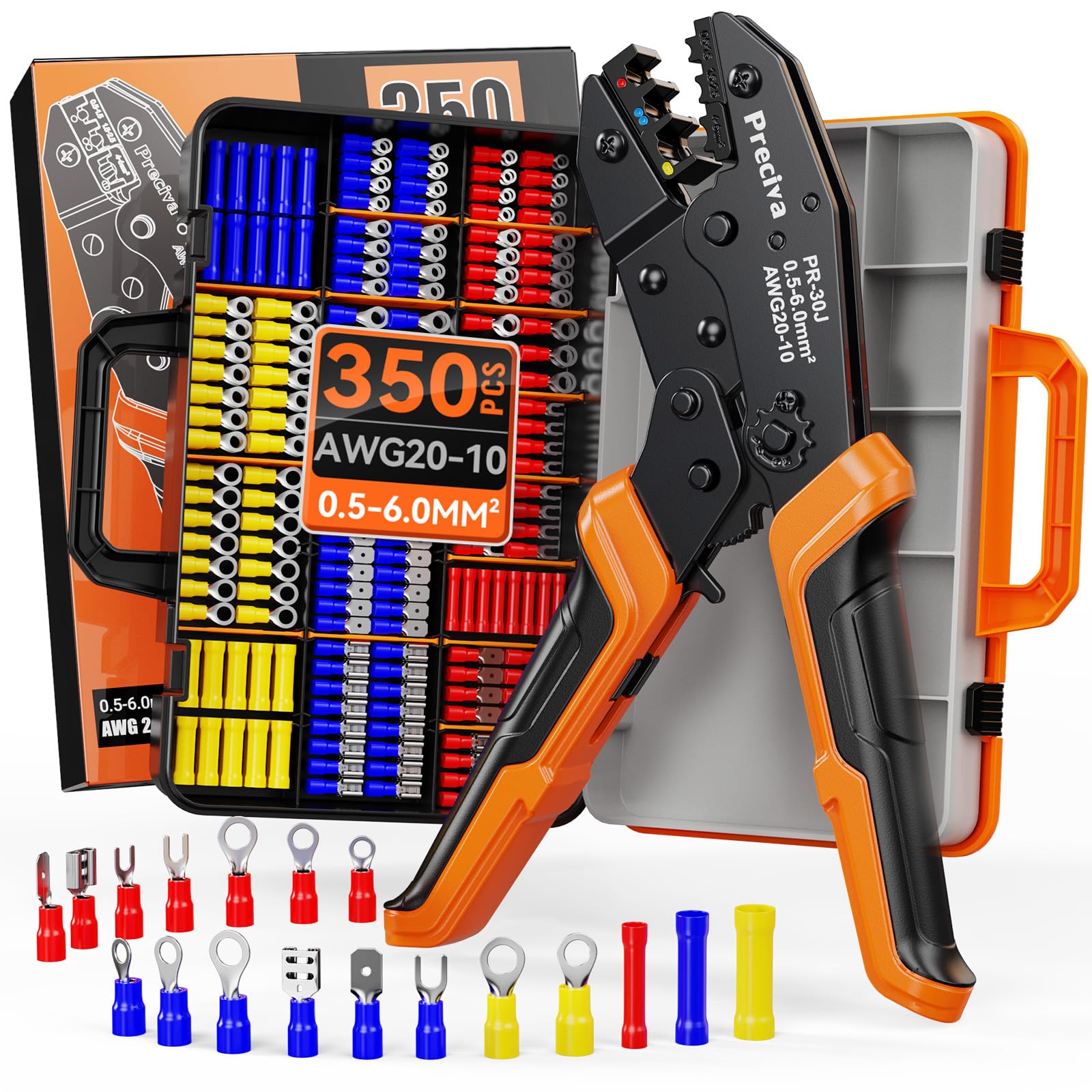 Preciva Insulated Crimping Tool Set with 350 Connectors - AWG 20-10