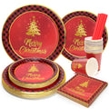 125pc Christmas Tableware Set – Tartan Tree Plates & Napkins