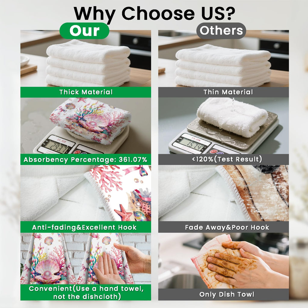 CUTHOLLOW 2 Pcs Pink Seashells Hanging Kitchen Towels with Loop - image 2