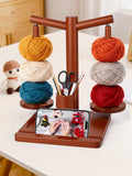Homgaty Magnetic Yarn Holder – Wooden Double Ball Station with Phone Stand