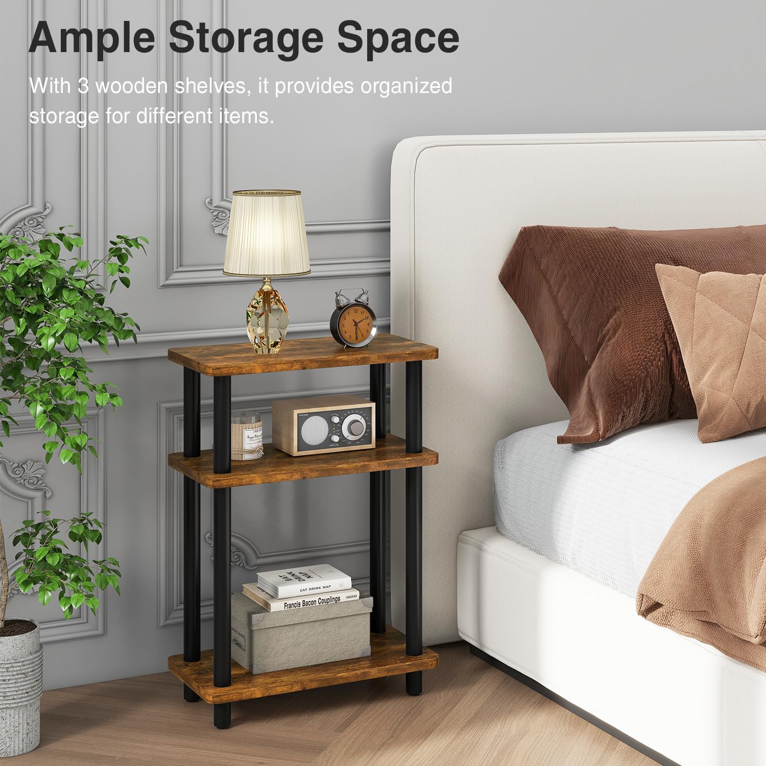 IBUYKE Narrow Side Table – 3-Tier Slim End Table with Storage Shelf