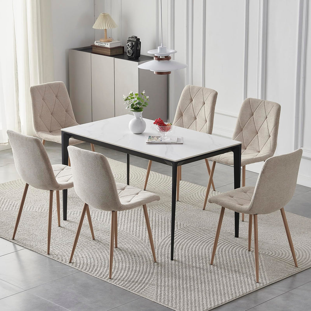 Set of 6 Dining Chairs for Dining Room, Fabric Kitchen Chairs Set, Beige - image 3