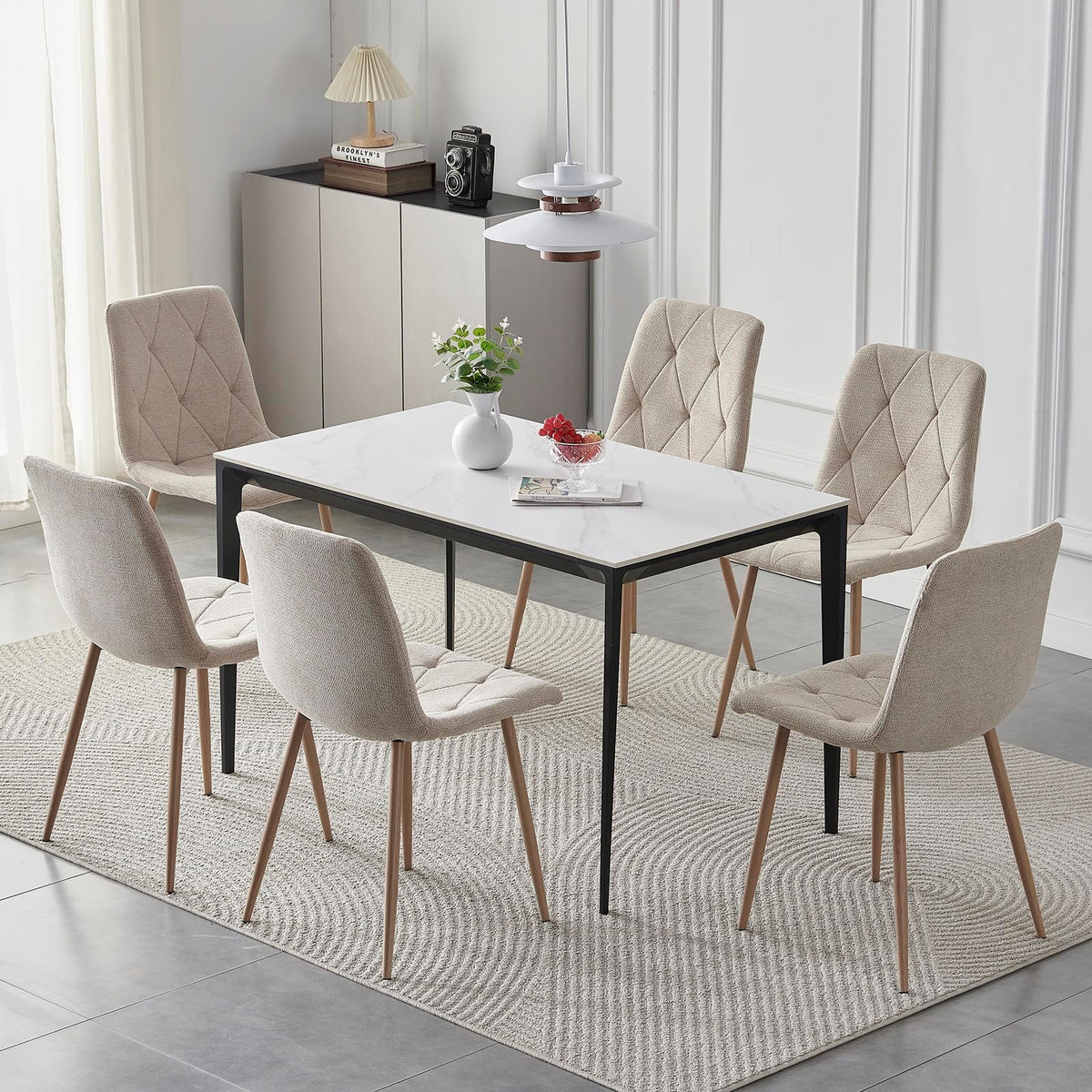 Set of 6 Dining Chairs for Dining Room, Fabric Kitchen Chairs Set, Beige - image 3