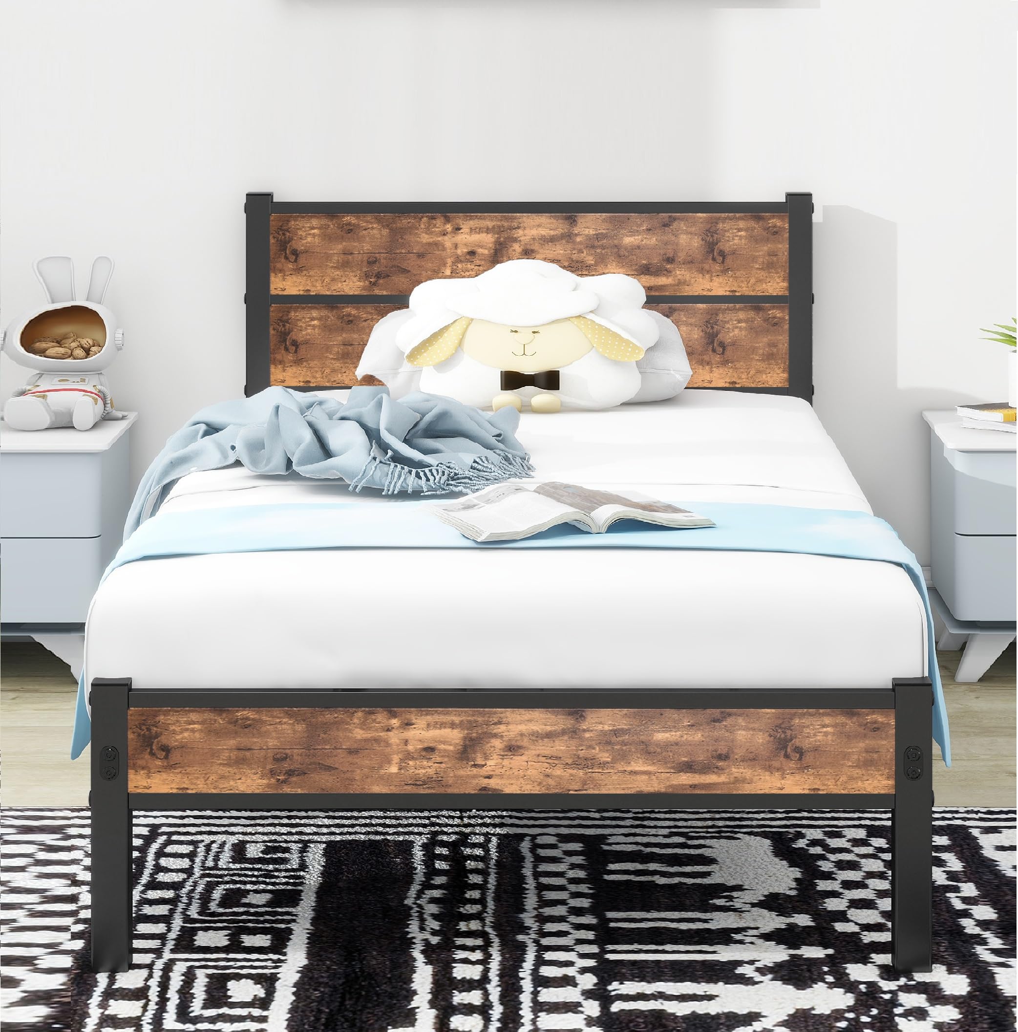 DUMEE Single Bed Frame | 3FT Metal & Wood Bed with Underbed Storage