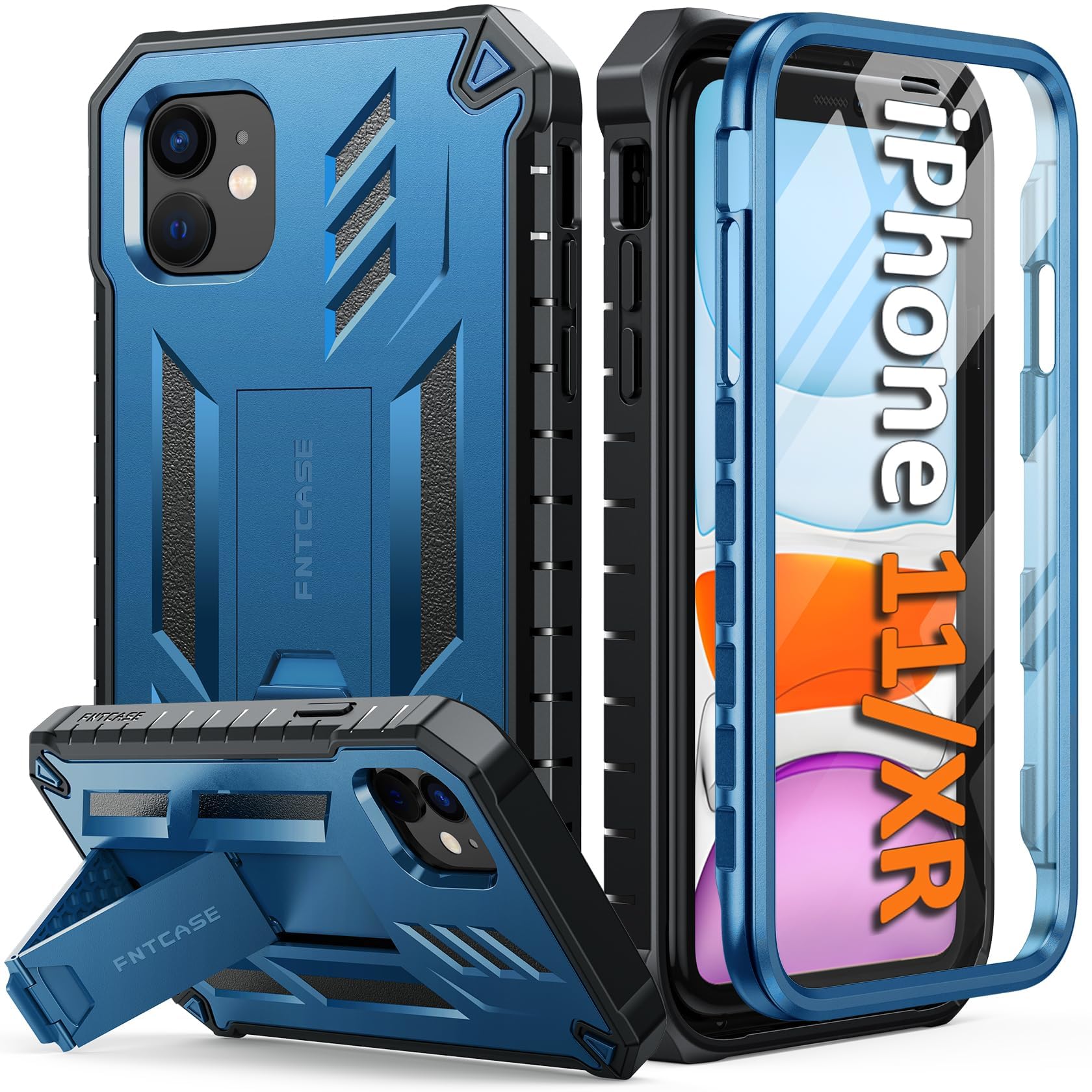 FNTCASE iPhone 11 & XR Case | Military Grade Shockproof Kickstand - Blue