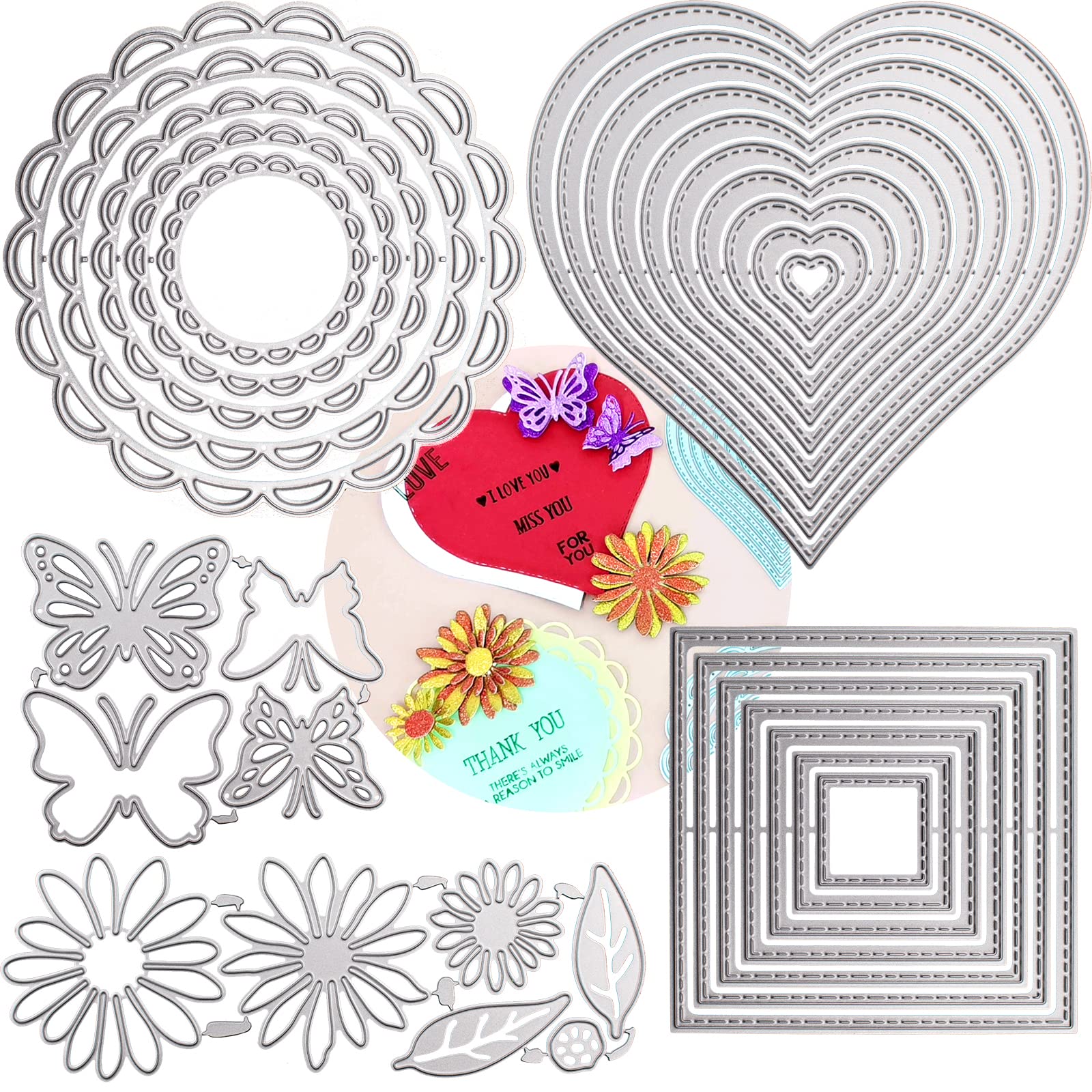 DailyTreasures 32Pcs Metal Cutting Dies Set for Card Making & Scrapbooking