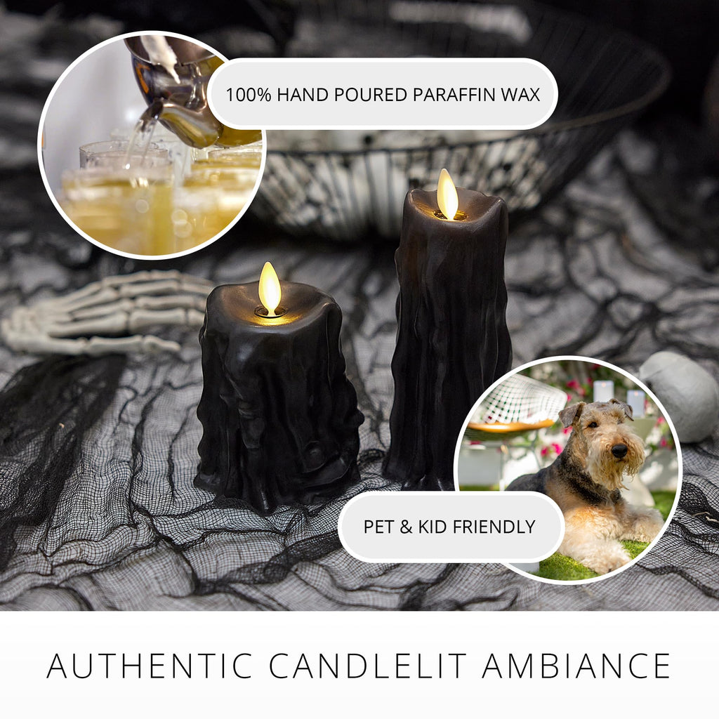 Luminara Black Heavy Wax Drip Flameless LED Pillar Candle | 3.4 x 4.5