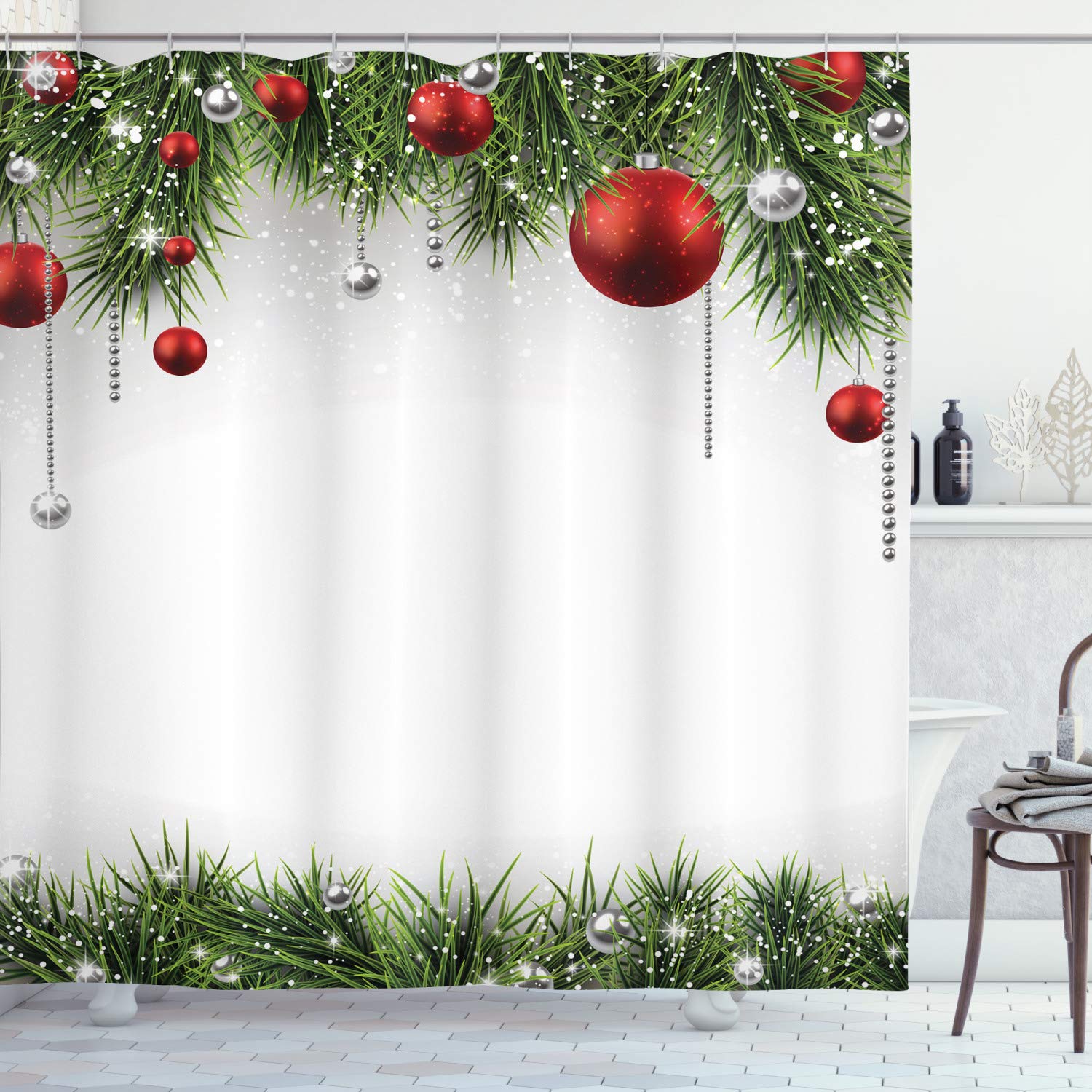 ABAKUHAUS Christmas Shower Curtain | Waterproof Fabric Decor | 94" x 69"