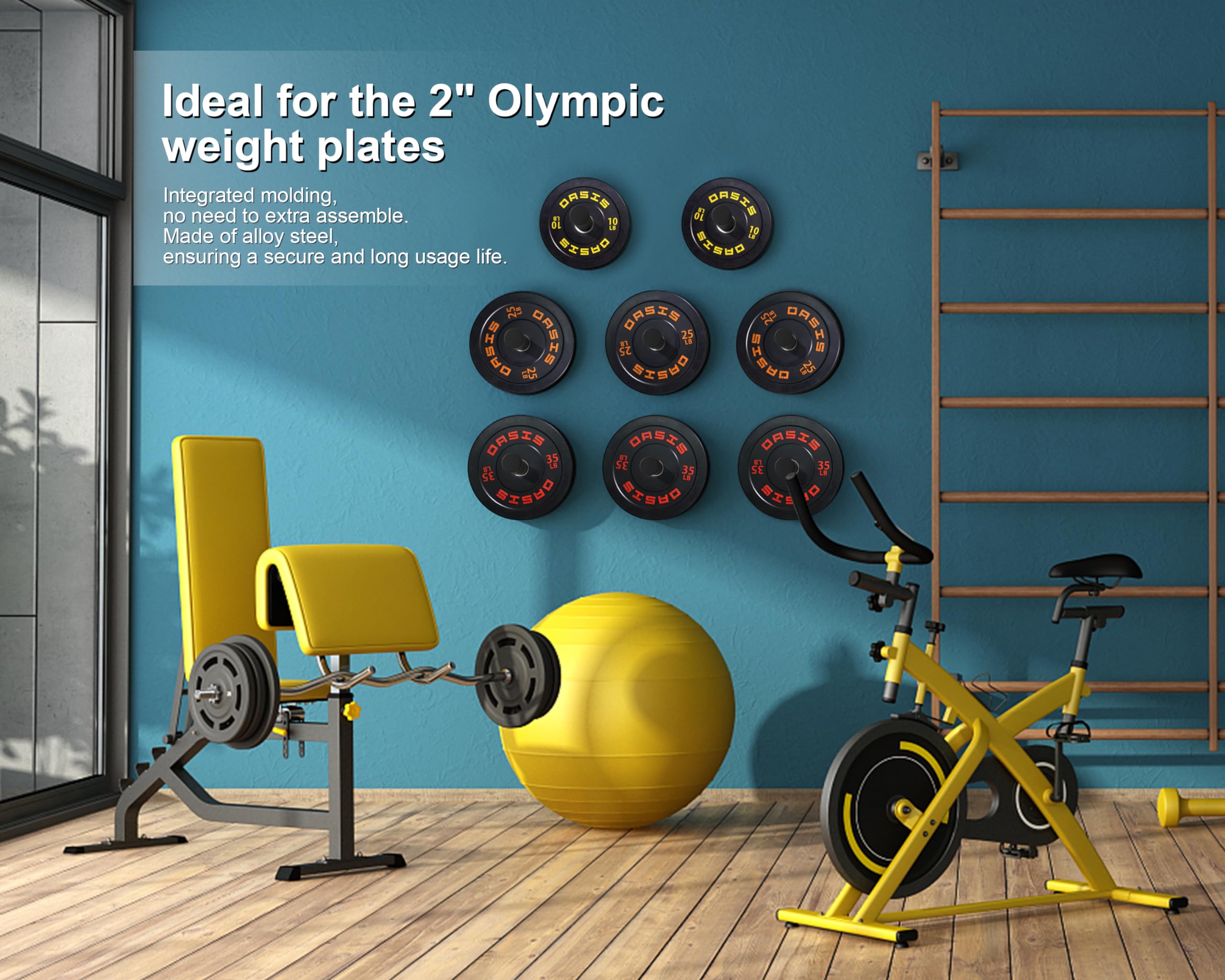 MIUONO Wall Mounted Weight Plate Holder for 2" Olympic Plates, 4 Pack