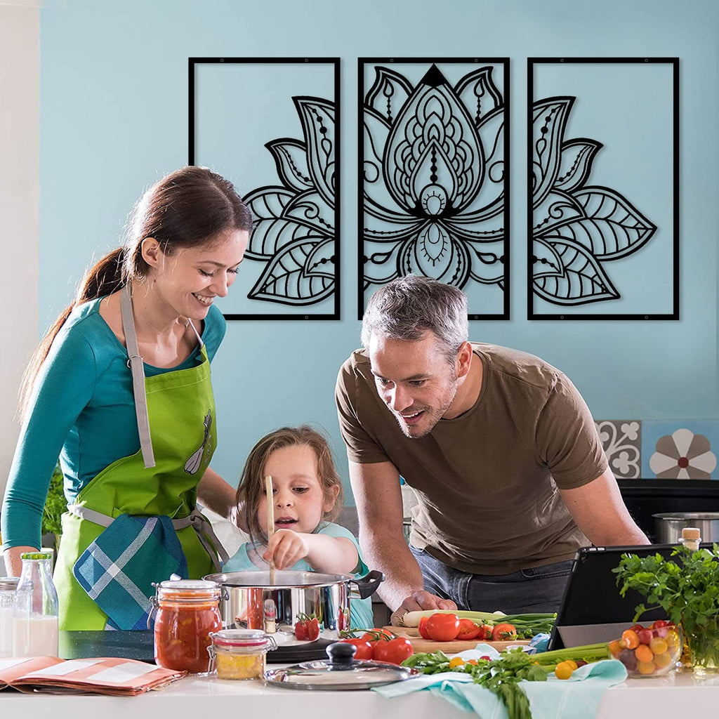 ESTART Metal Lotus Flower Wall Art – 3-Piece Large Mandala Zen Decor