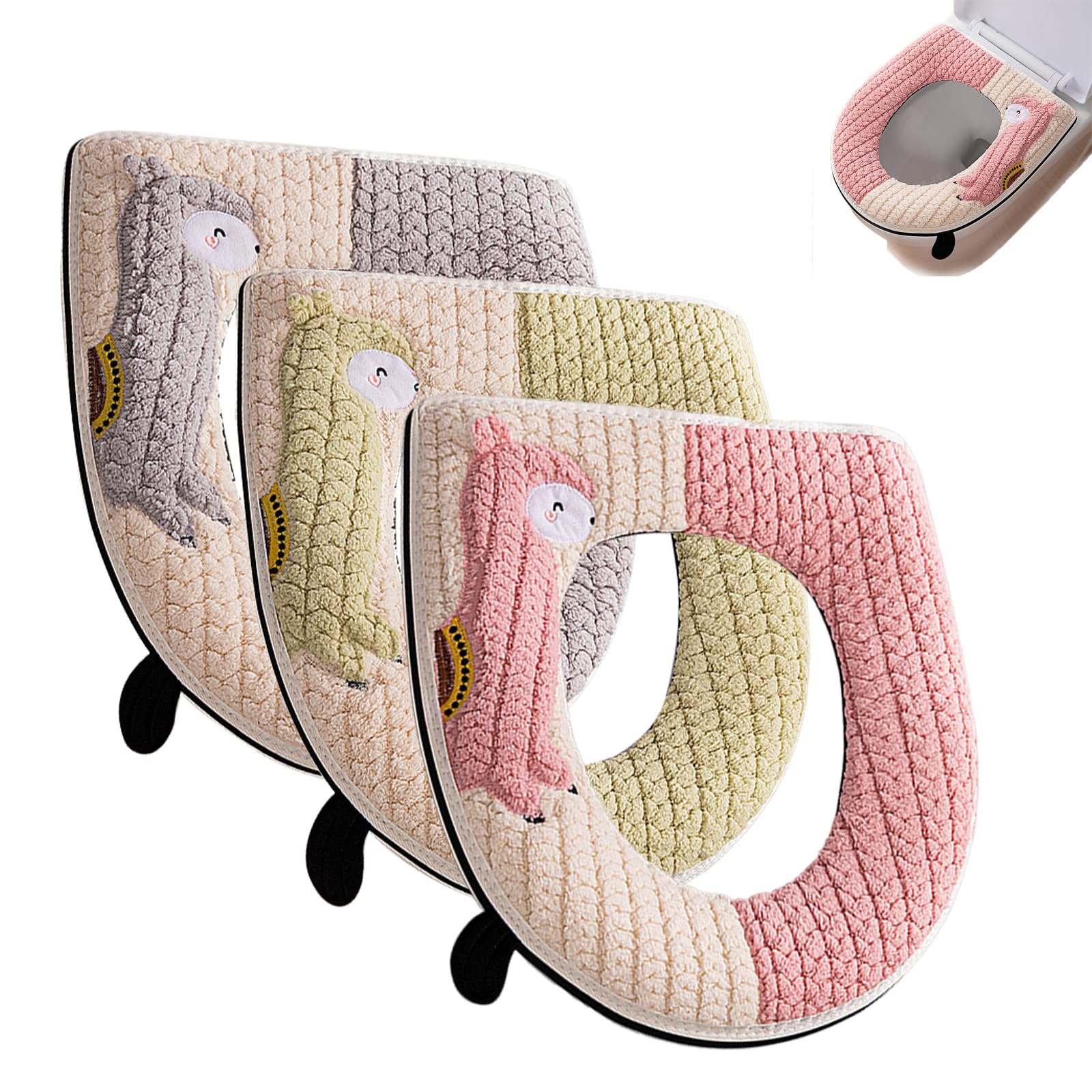 3-Piece Washable Zipper Toilet Seat Cover Pads – Soft Polyester