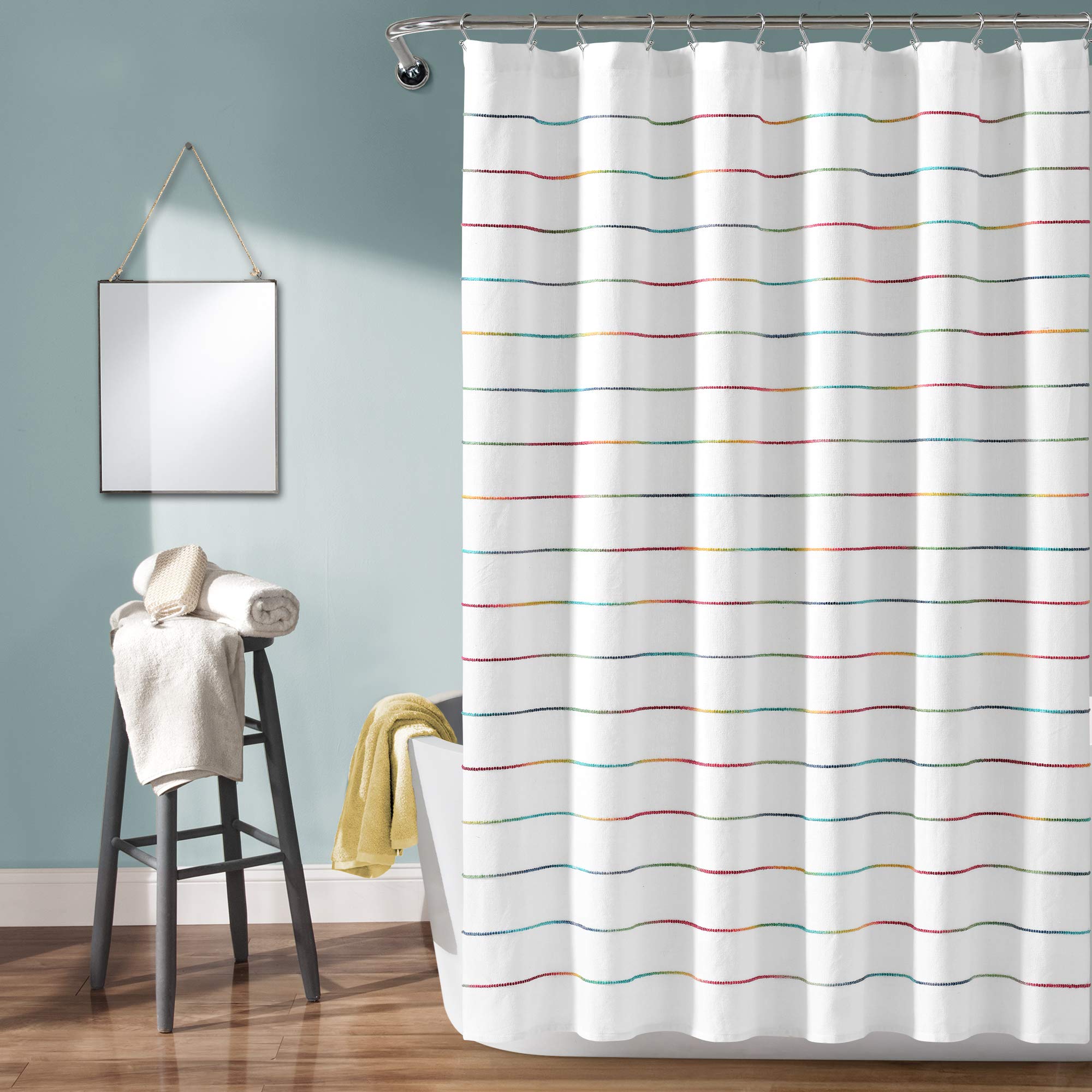 Lush Decor Ombre Stripe Cotton Shower Curtain - Boho Rainbow, 72x72