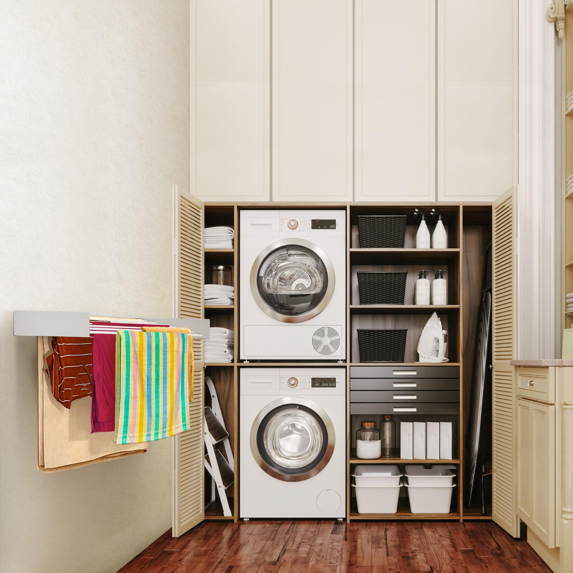 Step Up Wall Mounted Laundry Drying Rack | 120cm Retractable White Airer