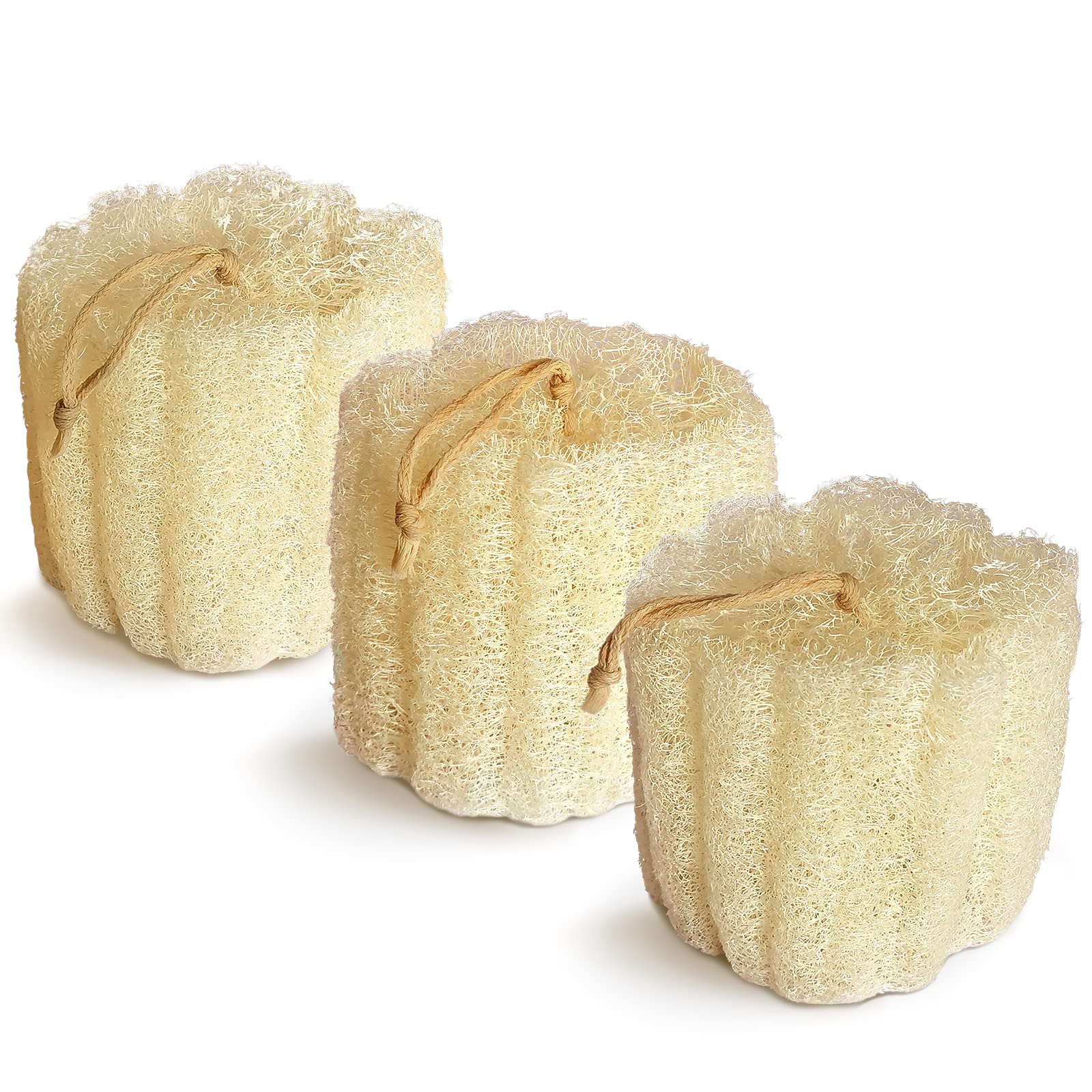 Jolof Store Natural Loofah Sponge – 3 Pack Biodegradable Body Scrubber