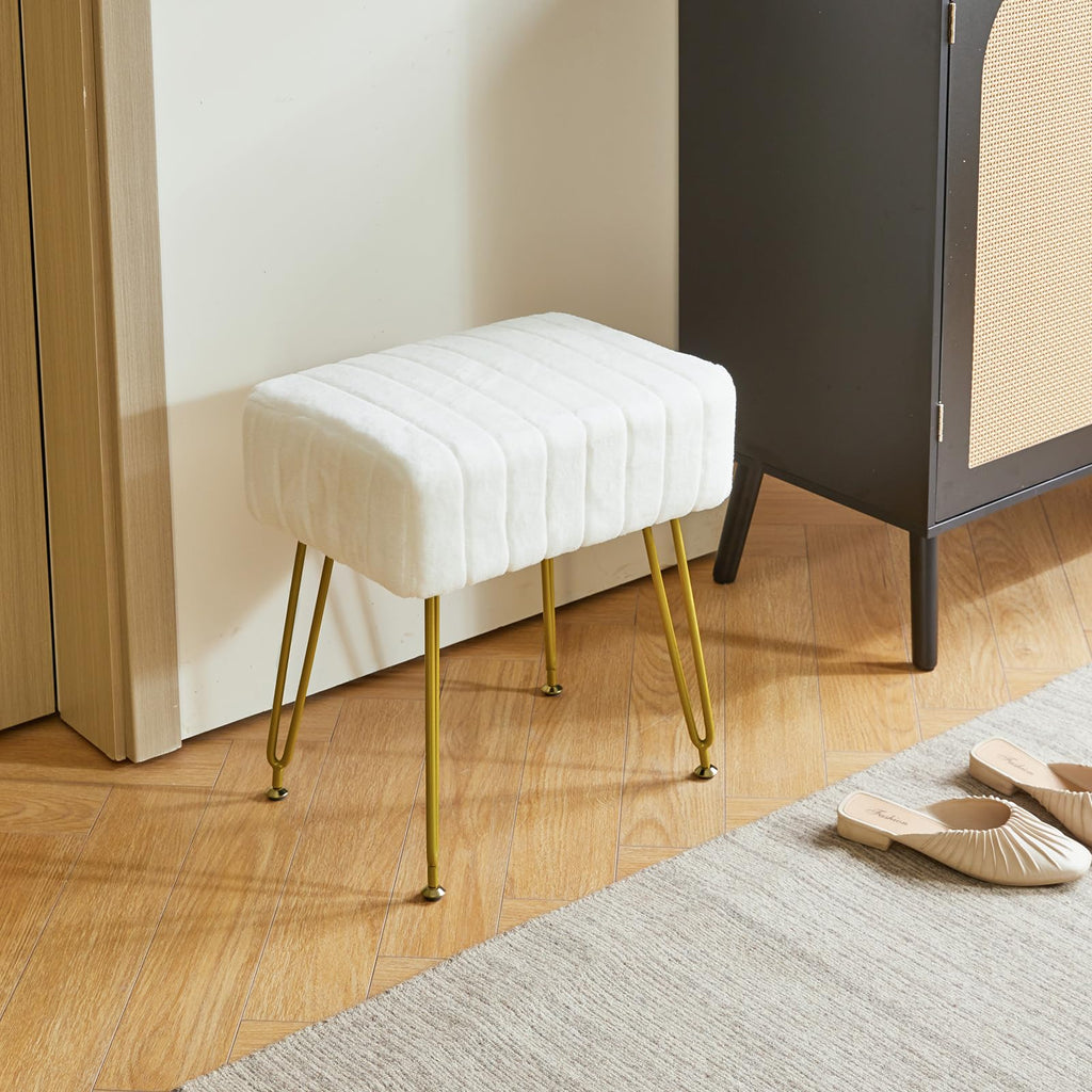 IBUYKE Makeup Vanity Stool, Velvet Rectangular Footrest, White L/G-51W - image 4