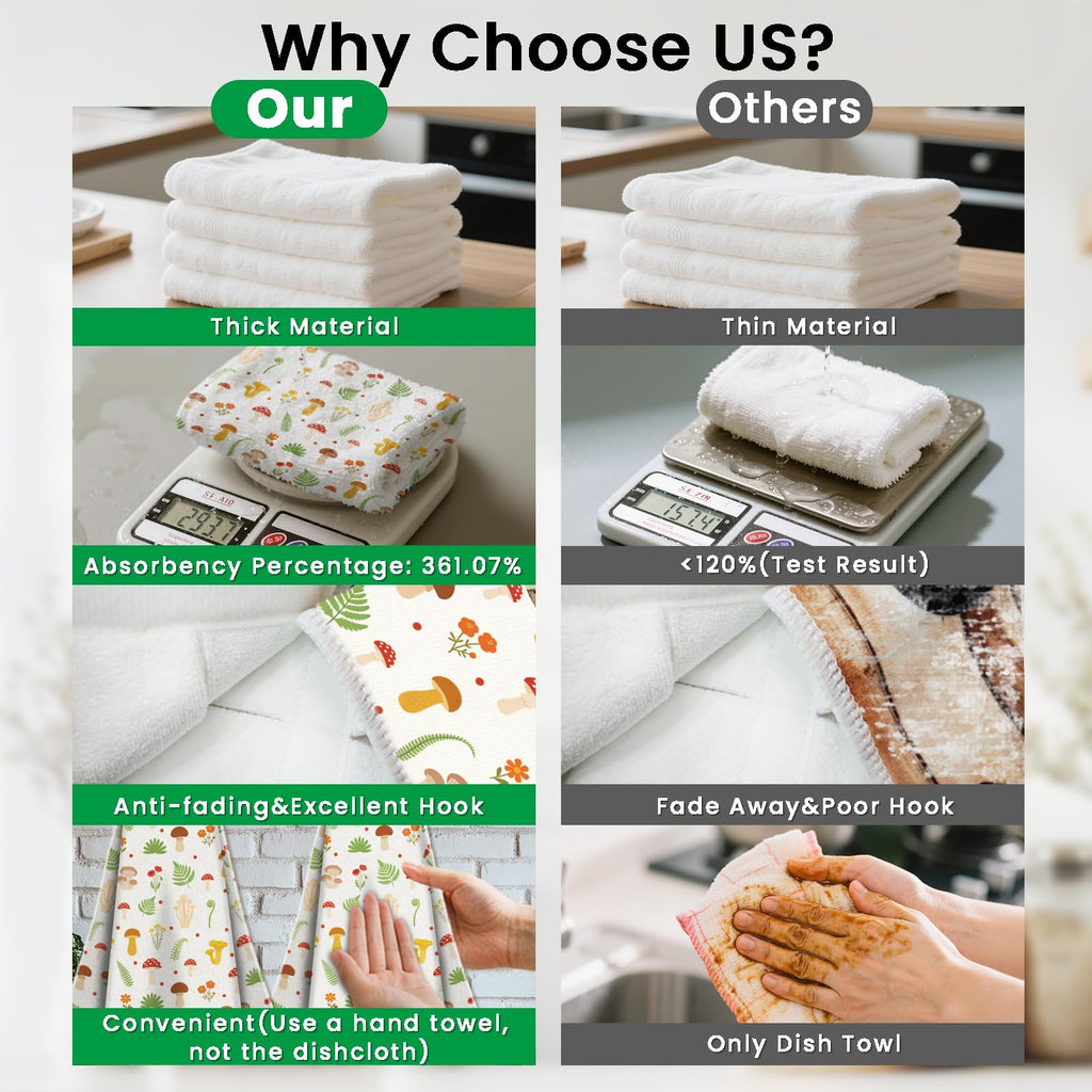 CUTHOLLOW 2 Pcs Simple Fresh Mushroom Hanging Kitchen Towels with Loop - image 3