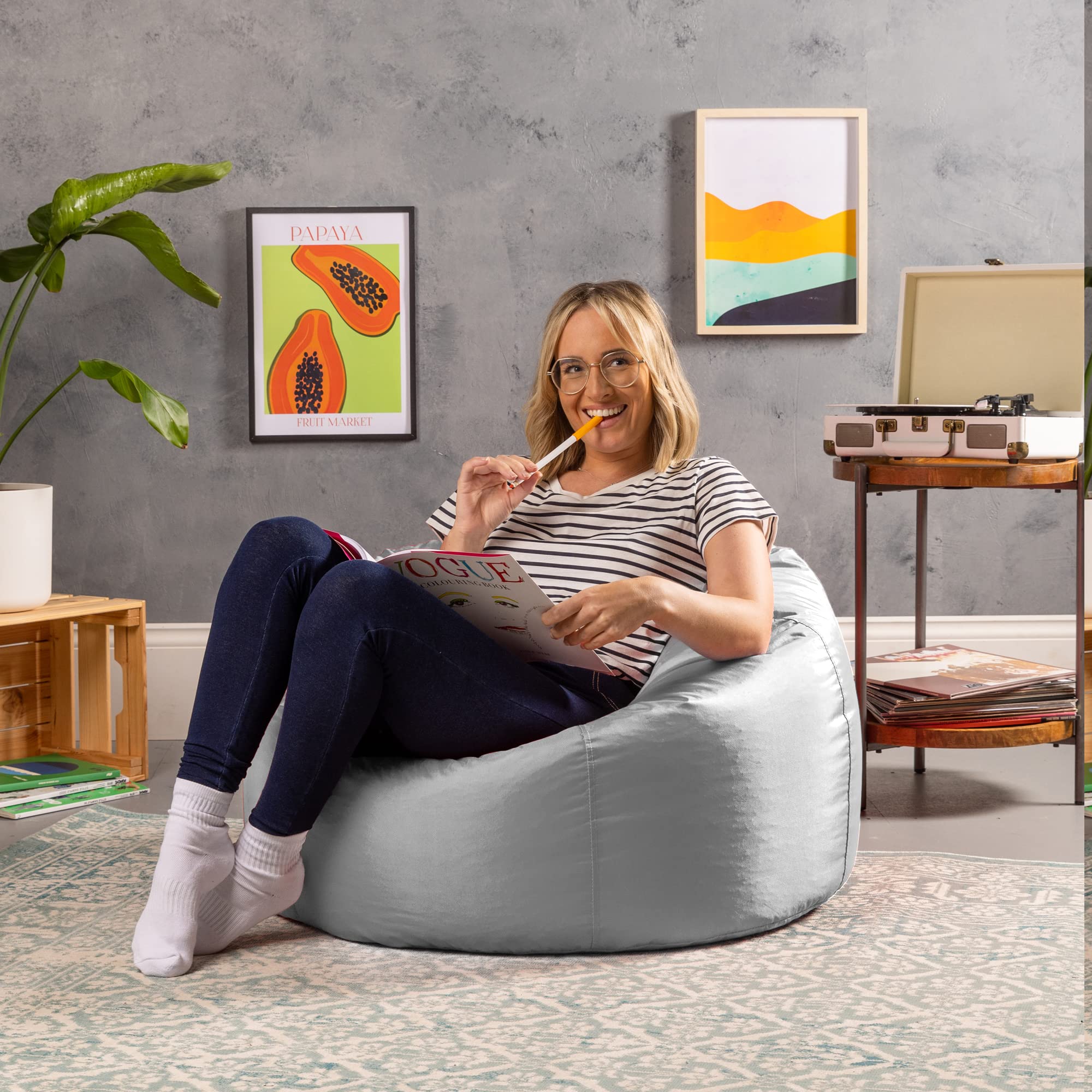Bean Bag Bazaar Outdoor Bean Bag – Large Grey Water Resistant Floor Chair