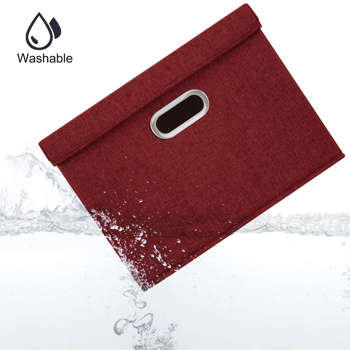 TYEERS Large Storage Box with Lid, Collapsible, Washable, Fabric Storage Box for Clothes, Wardrobe Storage, 44x30x29 cm, Set of 2, Red Wine - image 3