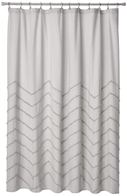 Lush Decor Chenille Chevron Shower Curtain | 100% Cotton Light Gray 72x72