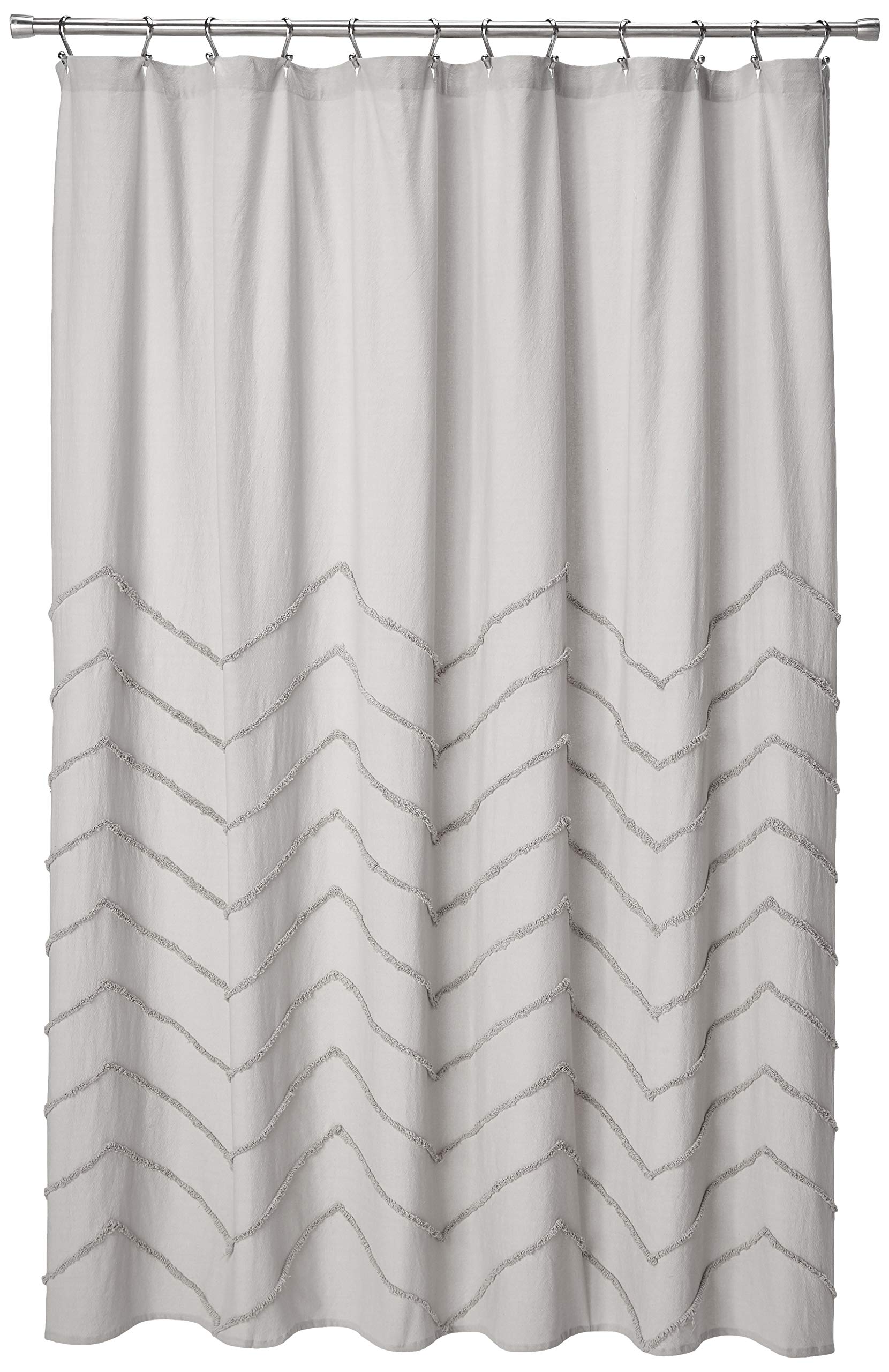 Lush Decor Chenille Chevron Shower Curtain | 100% Cotton Light Gray 72x72
