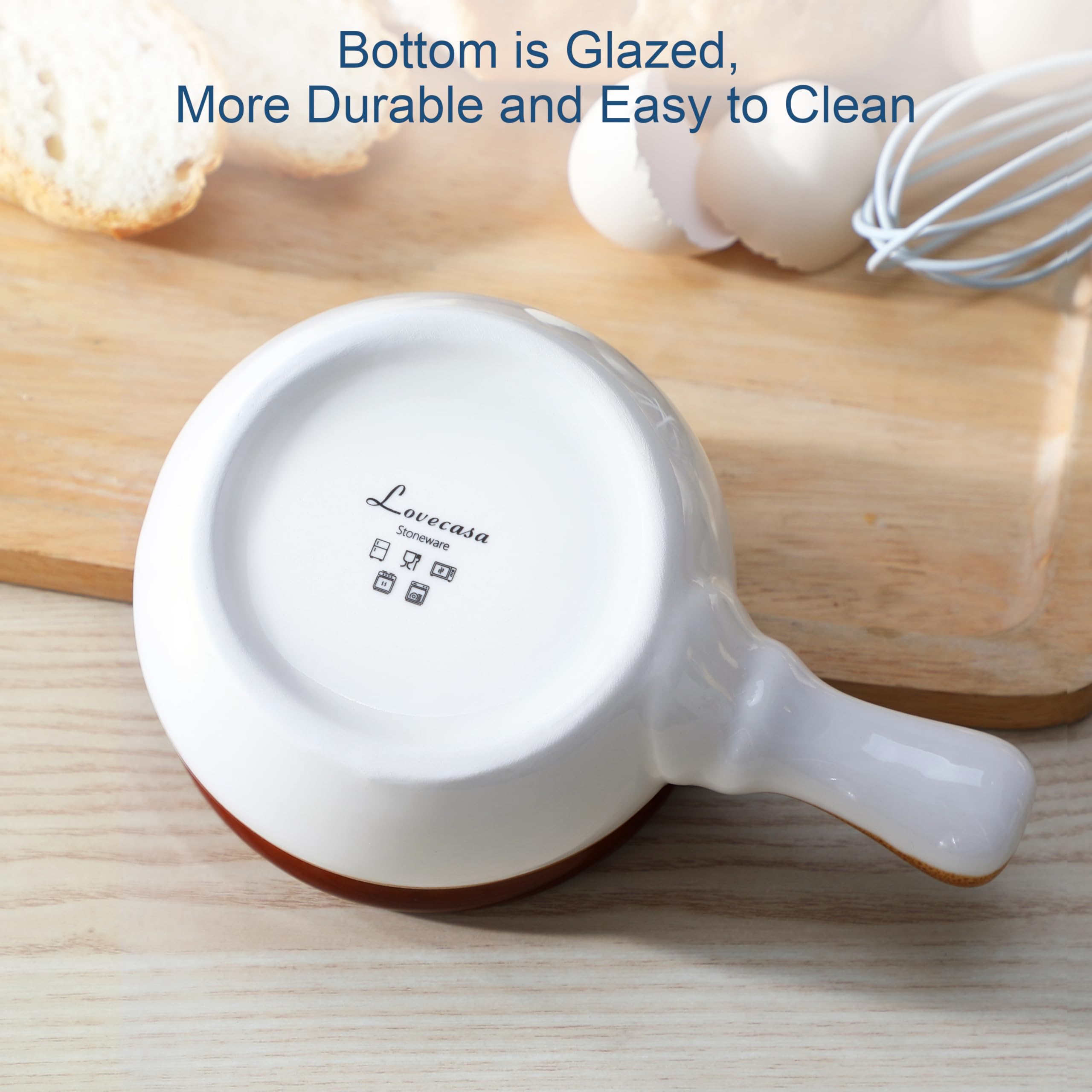 LOVECASA 16 oz French Onion Soup Crocks with Lids - Porcelain Set of 4