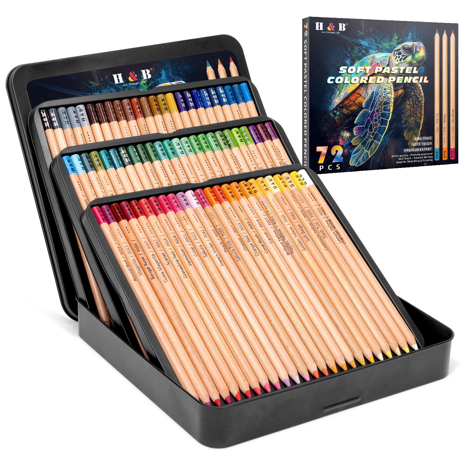 H&B 72-Count Pastel Colouring Pencils – Professional Artist Drawing Set